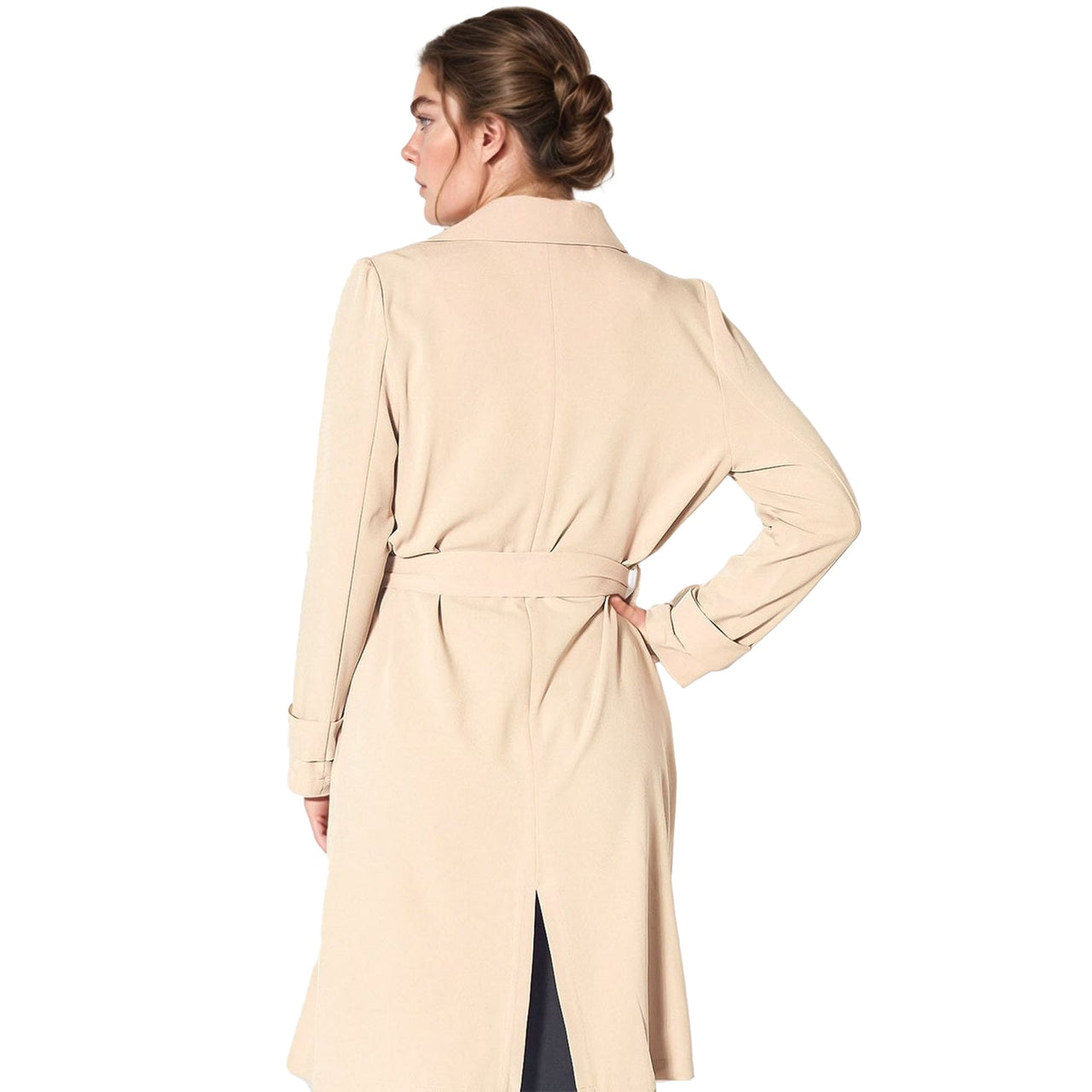 Pleione Women's Tie Waist Light Trench Coat in Khaki