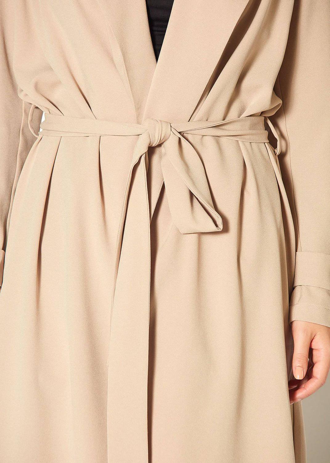Pleione Women's Tie Waist Light Trench Coat in Khaki