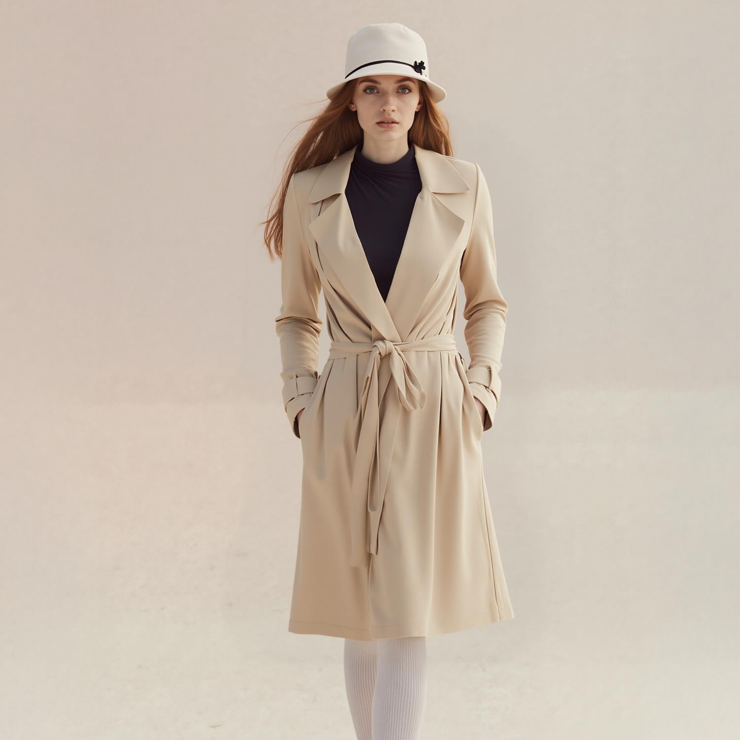 Pleione Women's Tie Waist Light Trench Coat in Khaki