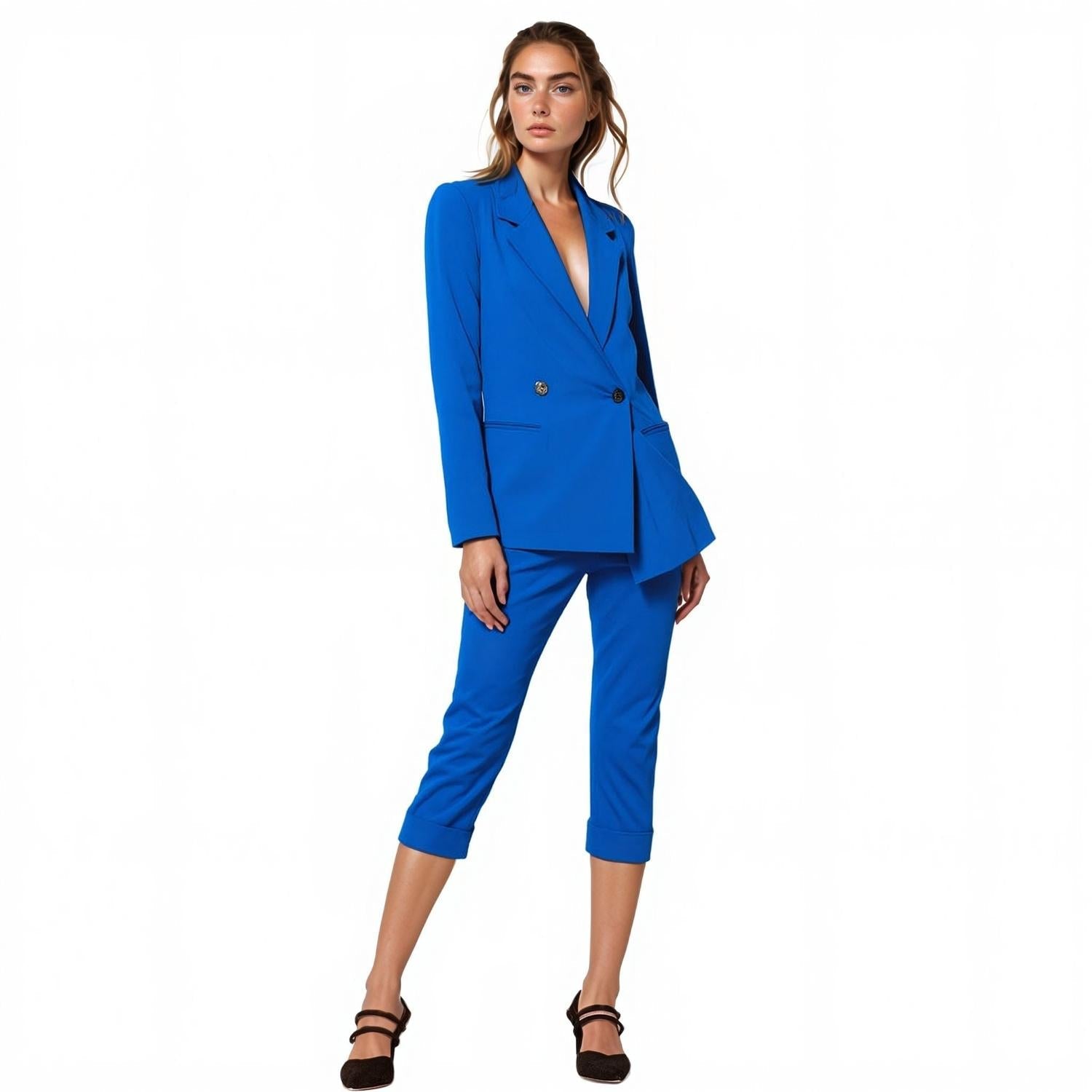 Pleione Women's Cropped Cuff Hem Trouser In Royal Blue