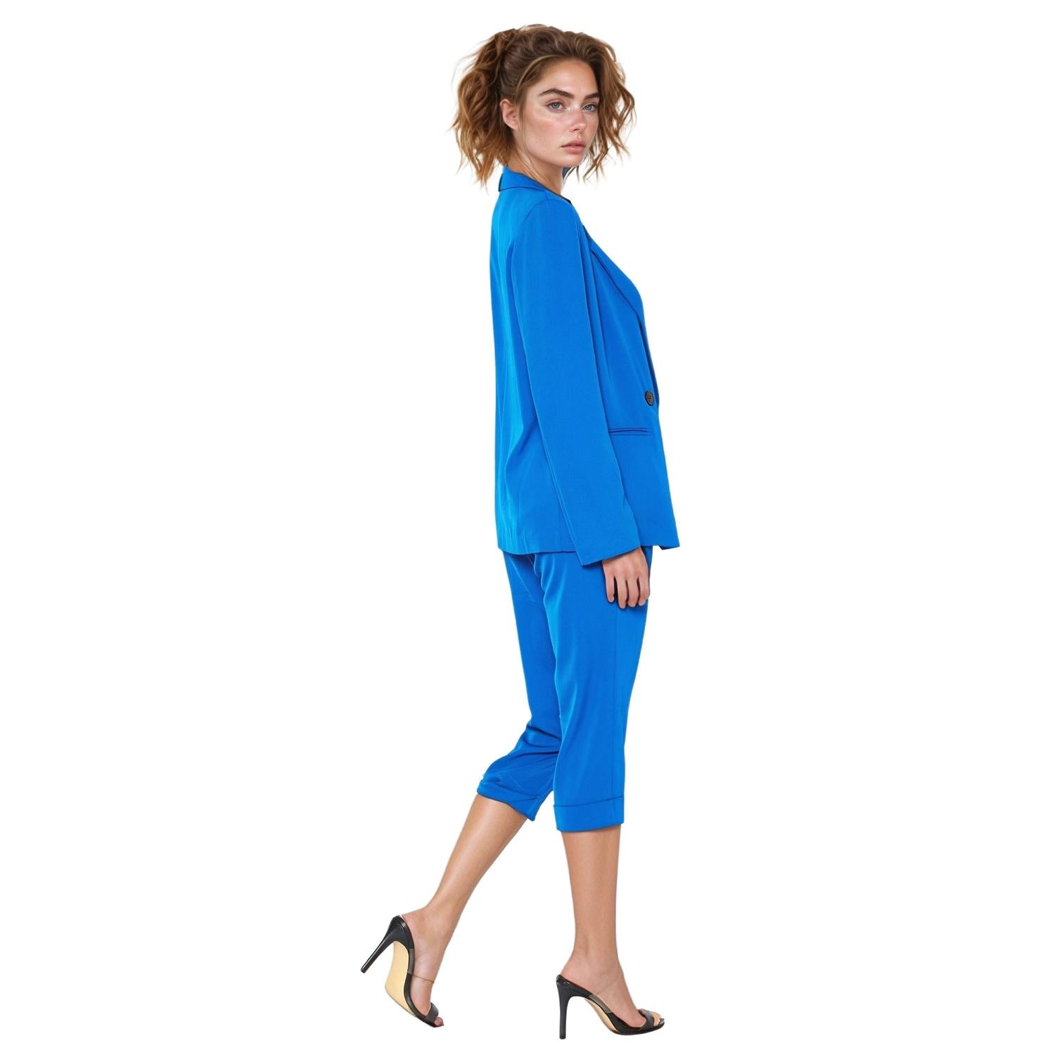 Pleione Women's Cropped Cuff Hem Trouser In Royal Blue