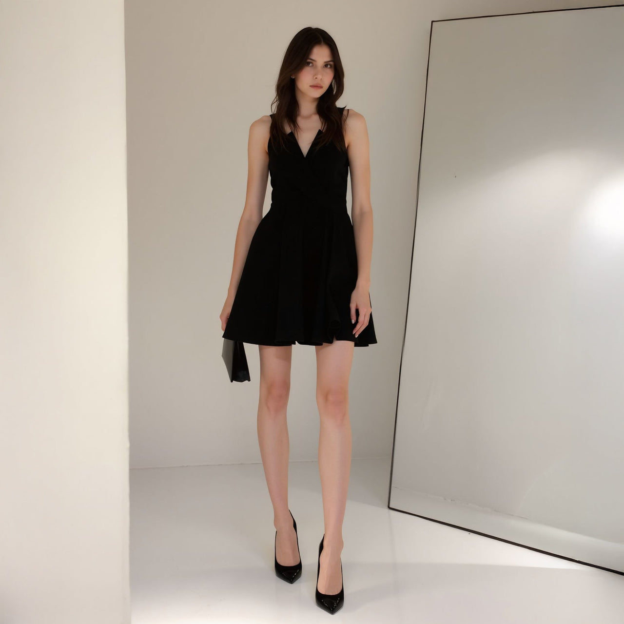 Women's V-Neck Spaghetti Strap Cocktail Dress In Black