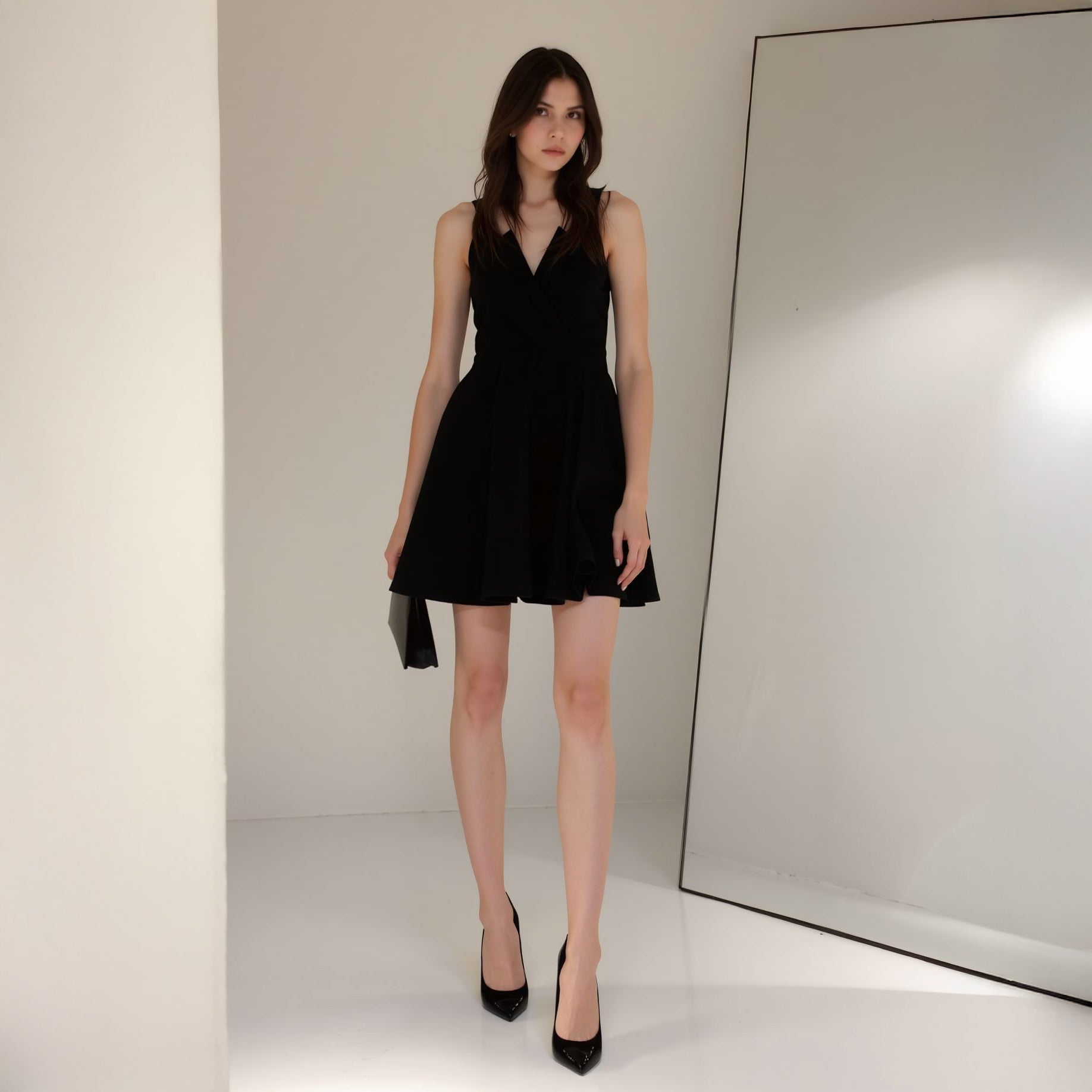 Women's V-Neck Spaghetti Strap Cocktail Dress In Black