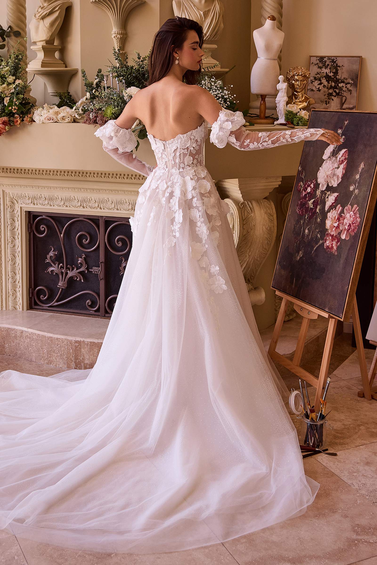 Andrea & Leo WL017 Dress Floral Applique Adorned Strapless Wedding Gown