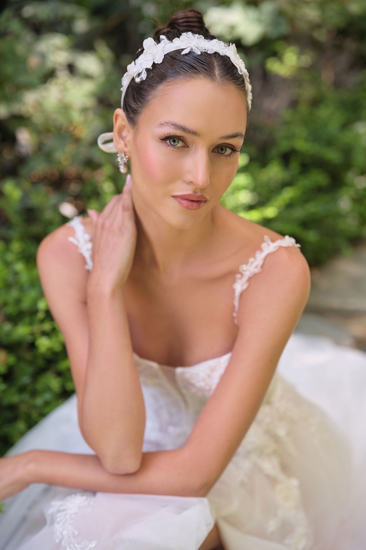 Andrea & Leo WL063 A-Line Wedding Gown Plunging Neckline Floral Straps