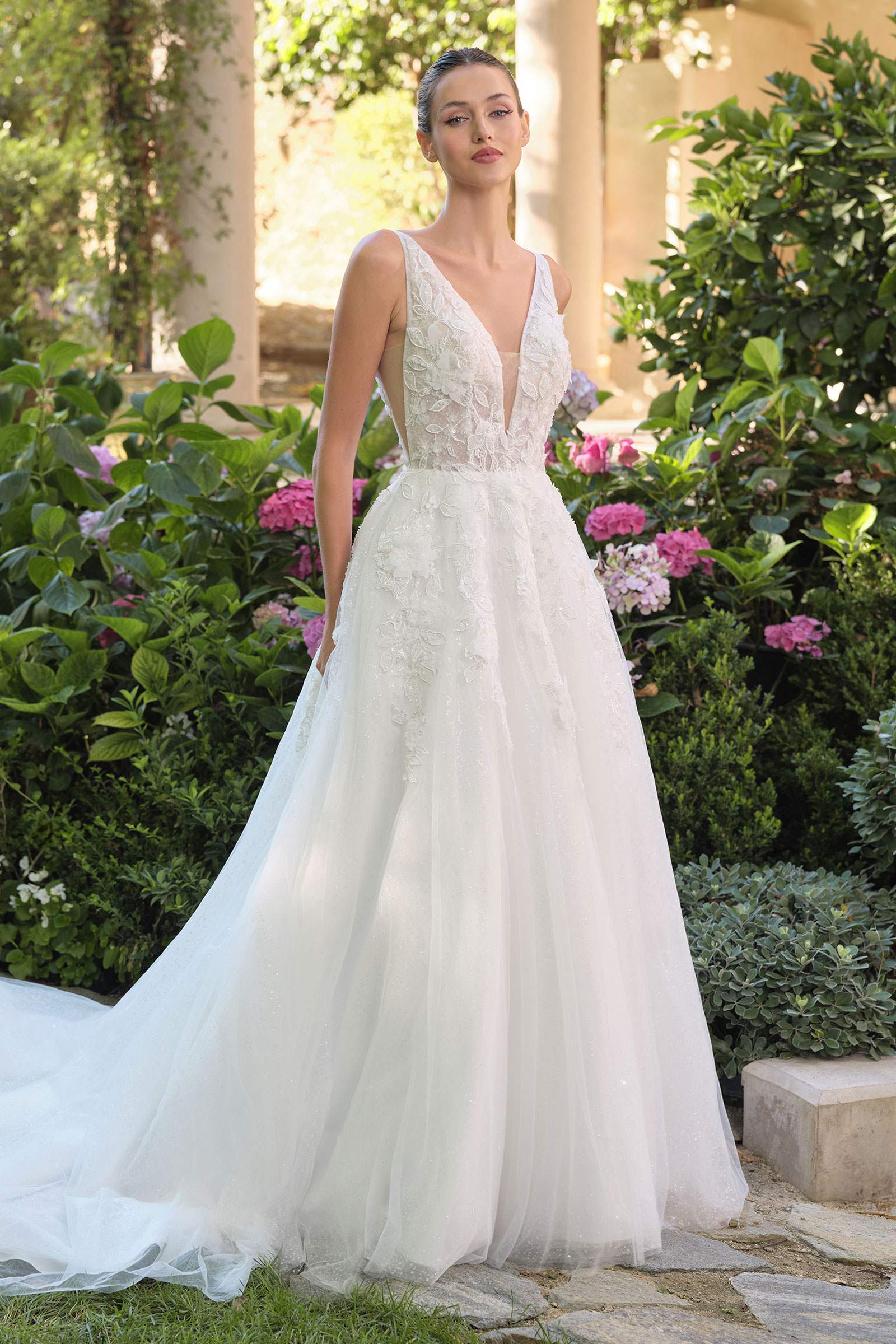Andrea & Leo WL064 Deep V-Neckline A-Line Wedding Ball Gown