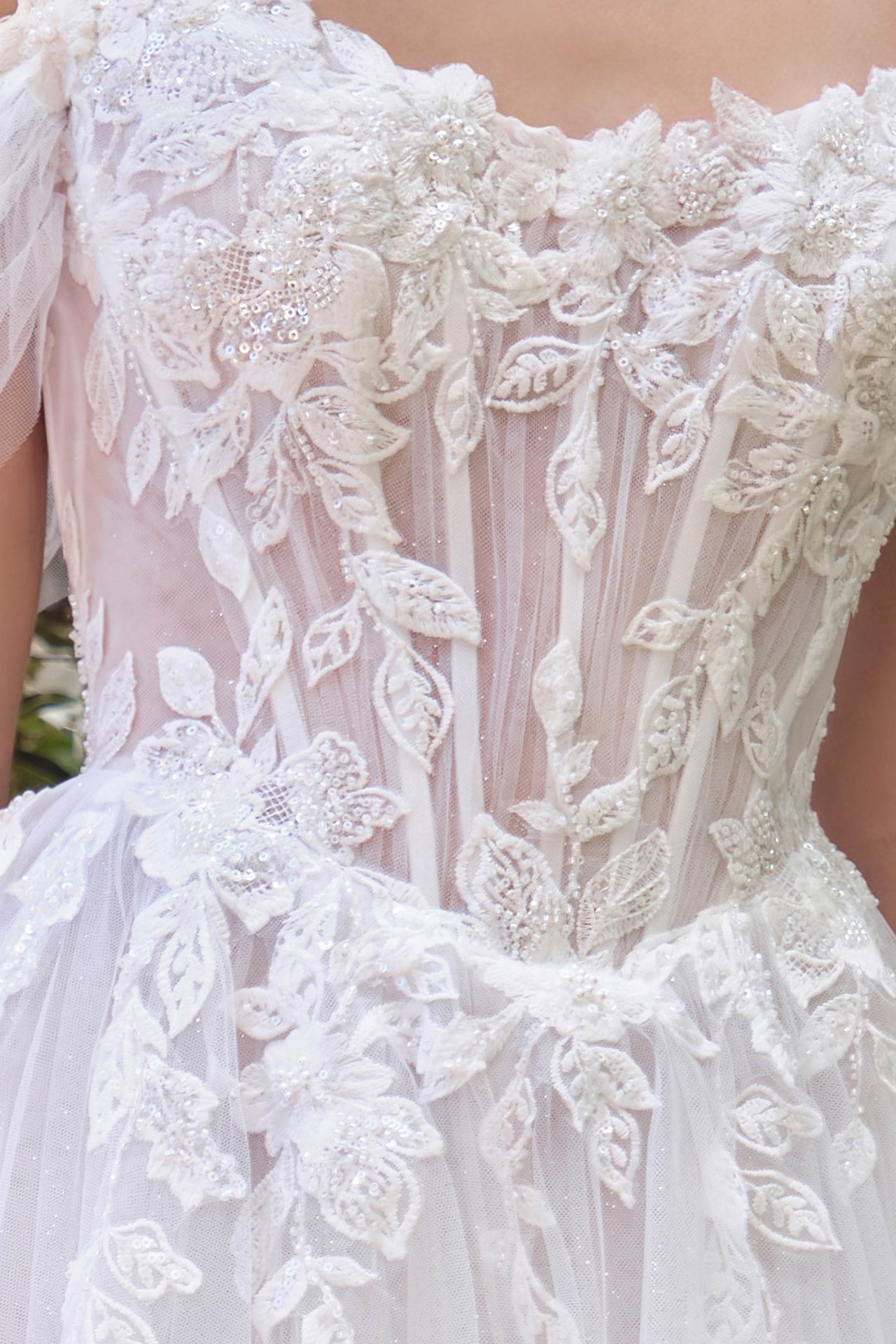 Andrea & Leo WL089 Off Shoulder Floral Lace Applique A-Line Wedding Gown