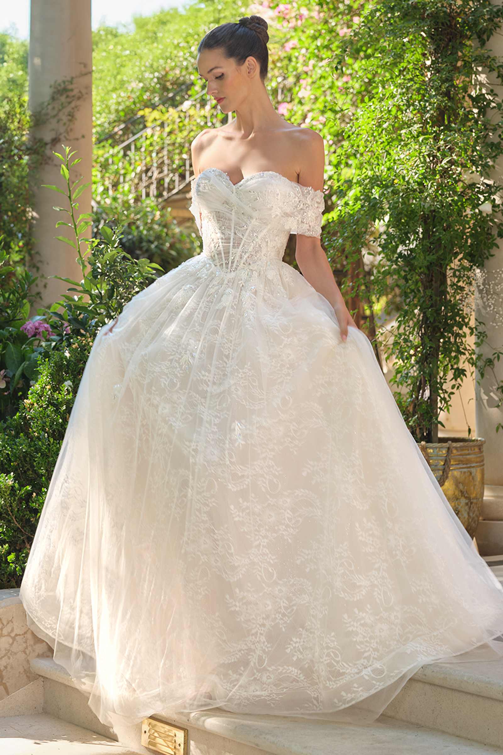 Andrea & Leo WL090 Embroidered Lace Tulle Off Shoulder Wedding Ball Gown