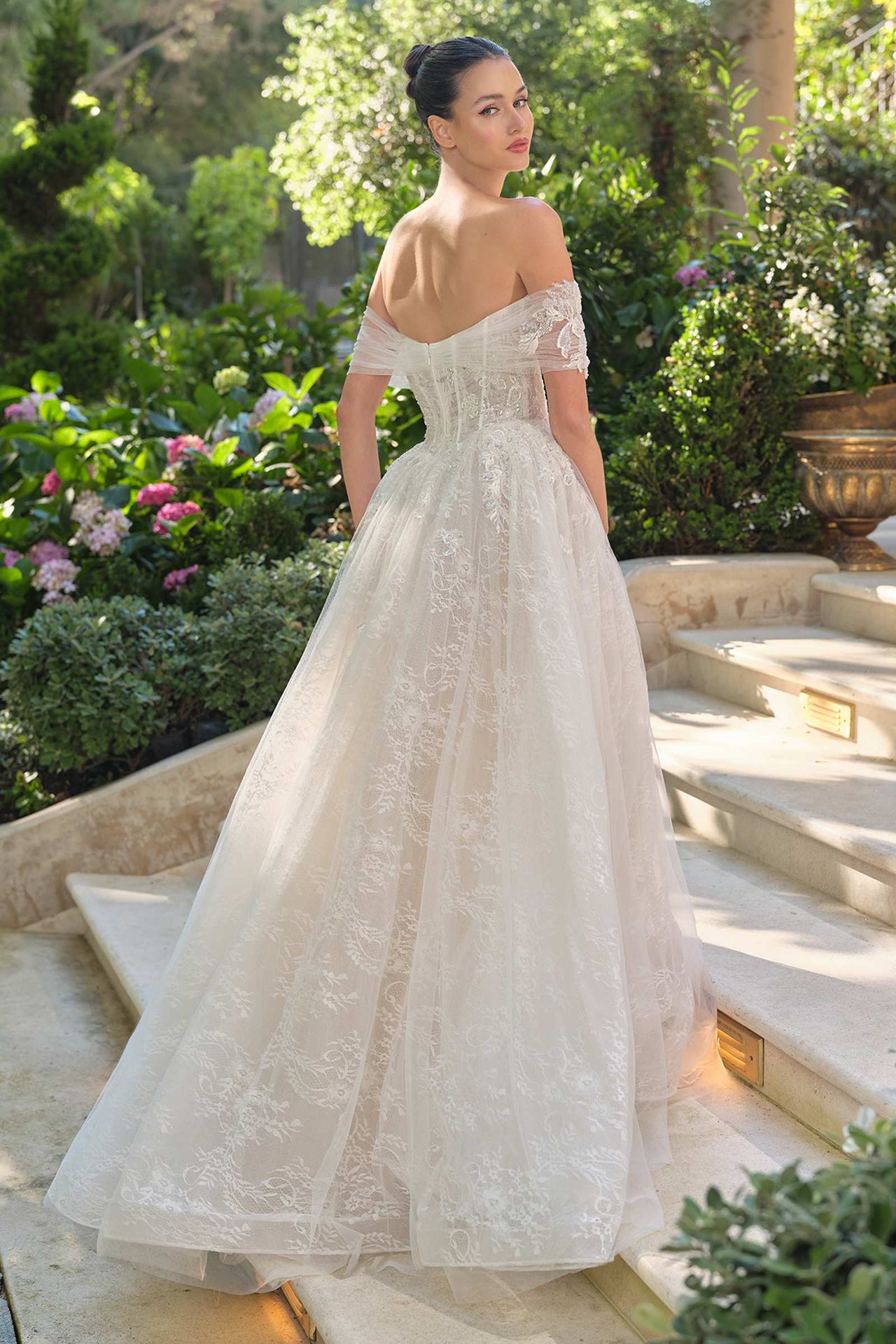 Andrea & Leo WL090 Embroidered Lace Tulle Off Shoulder Wedding Ball Gown