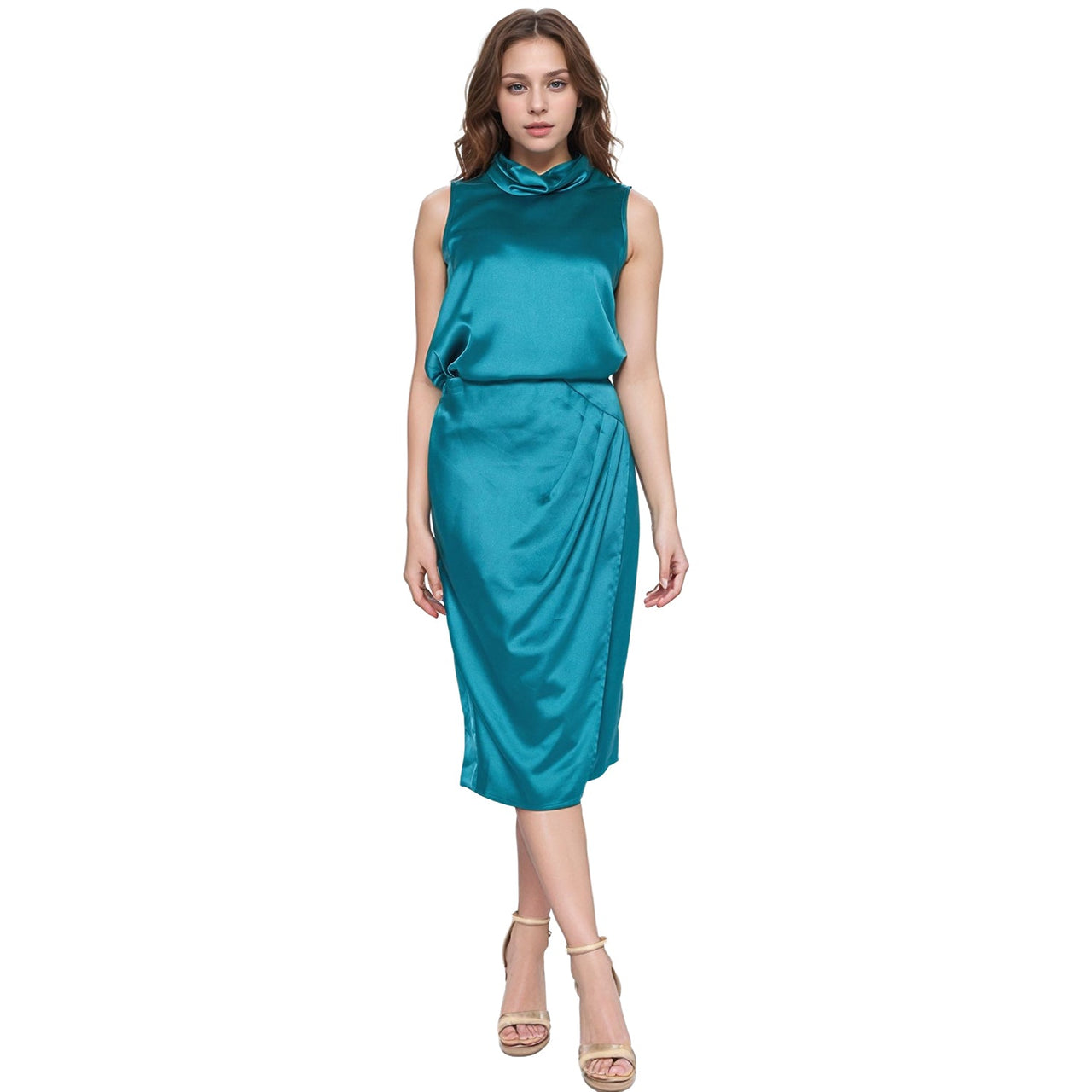 Pleione Women's Sleeveless Cowl Funnel Neck Top In Teal