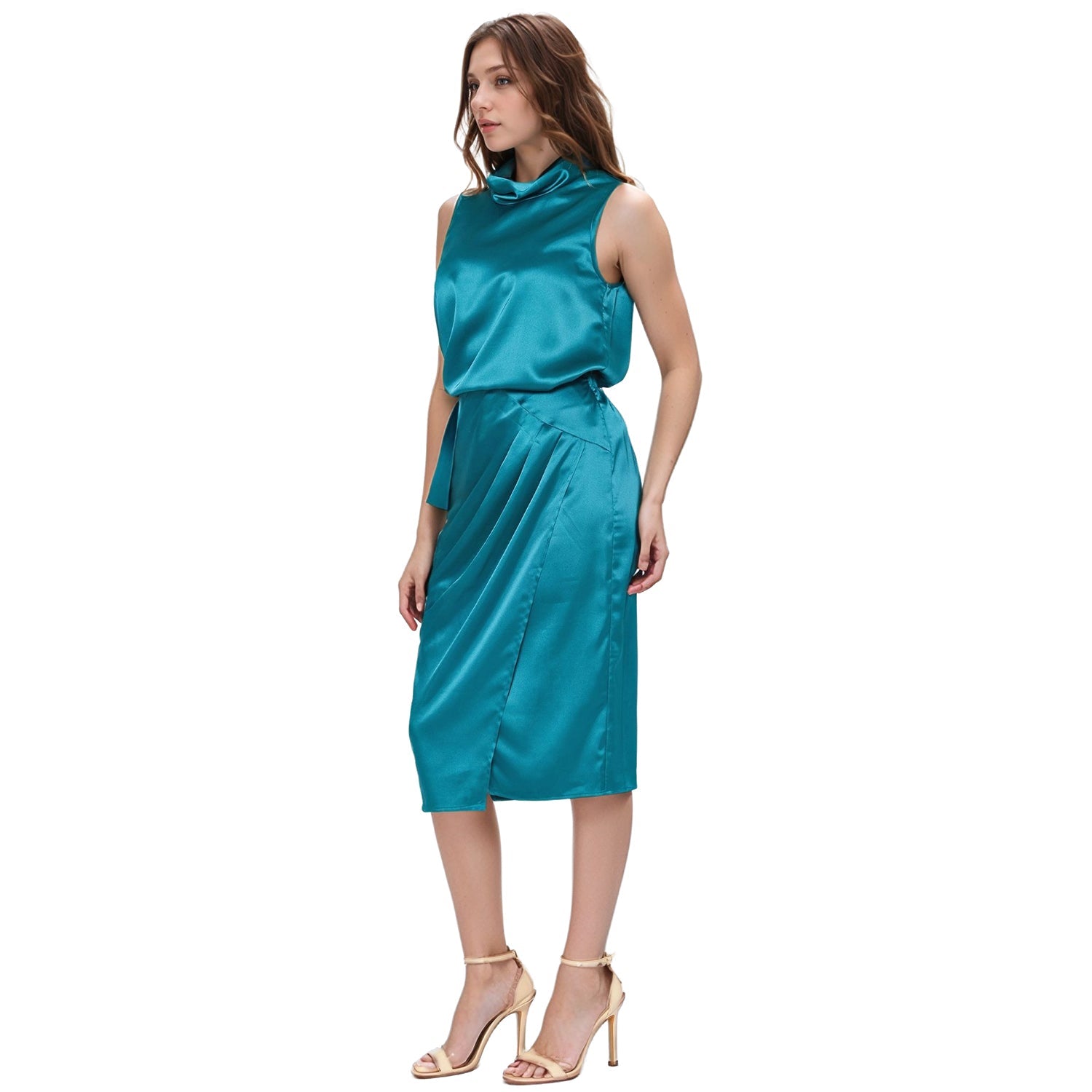 Pleione Women's Sleeveless Cowl Funnel Neck Top In Teal