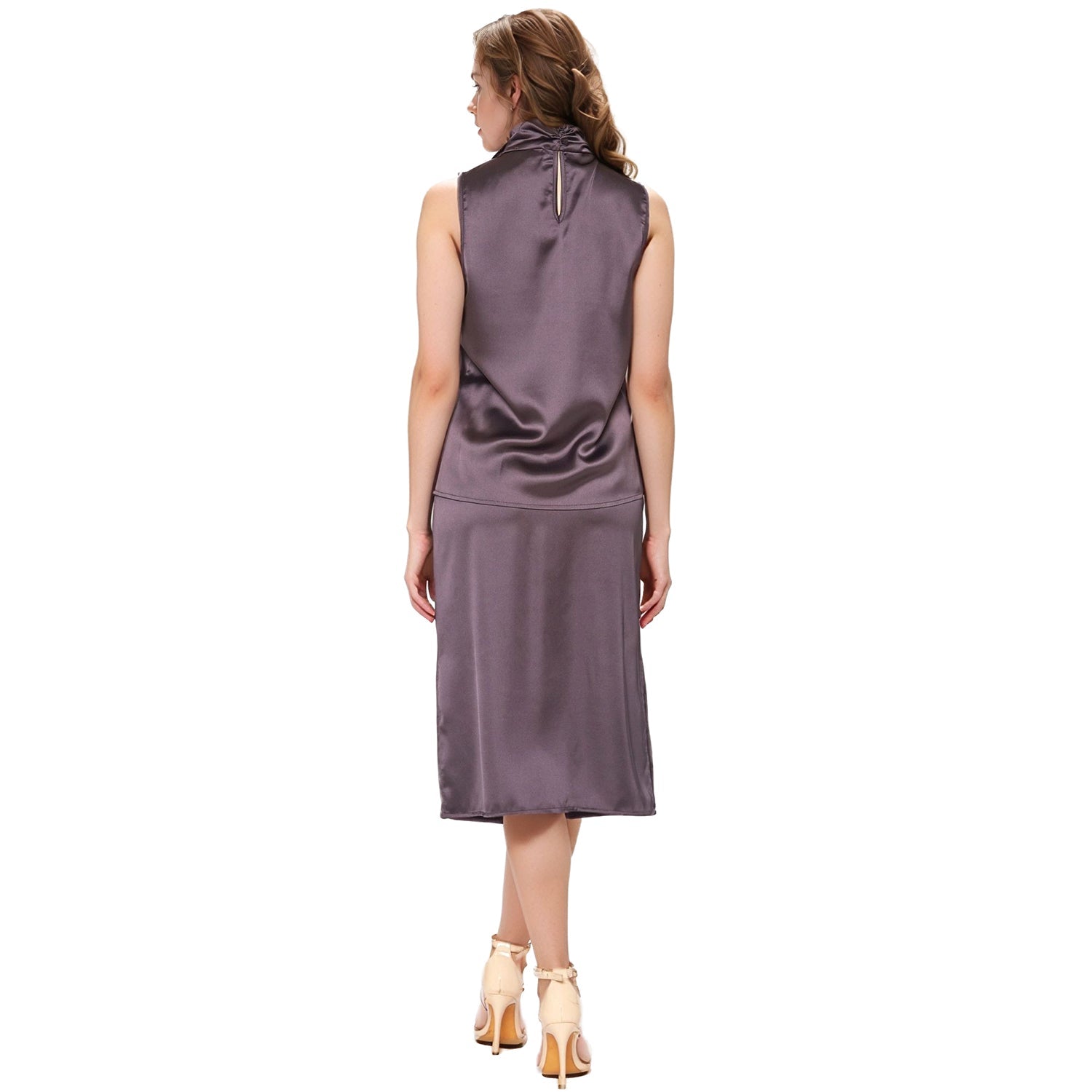 Pleione Women's Sleeveless Scrunch Mock Neck Top In Gun Metal