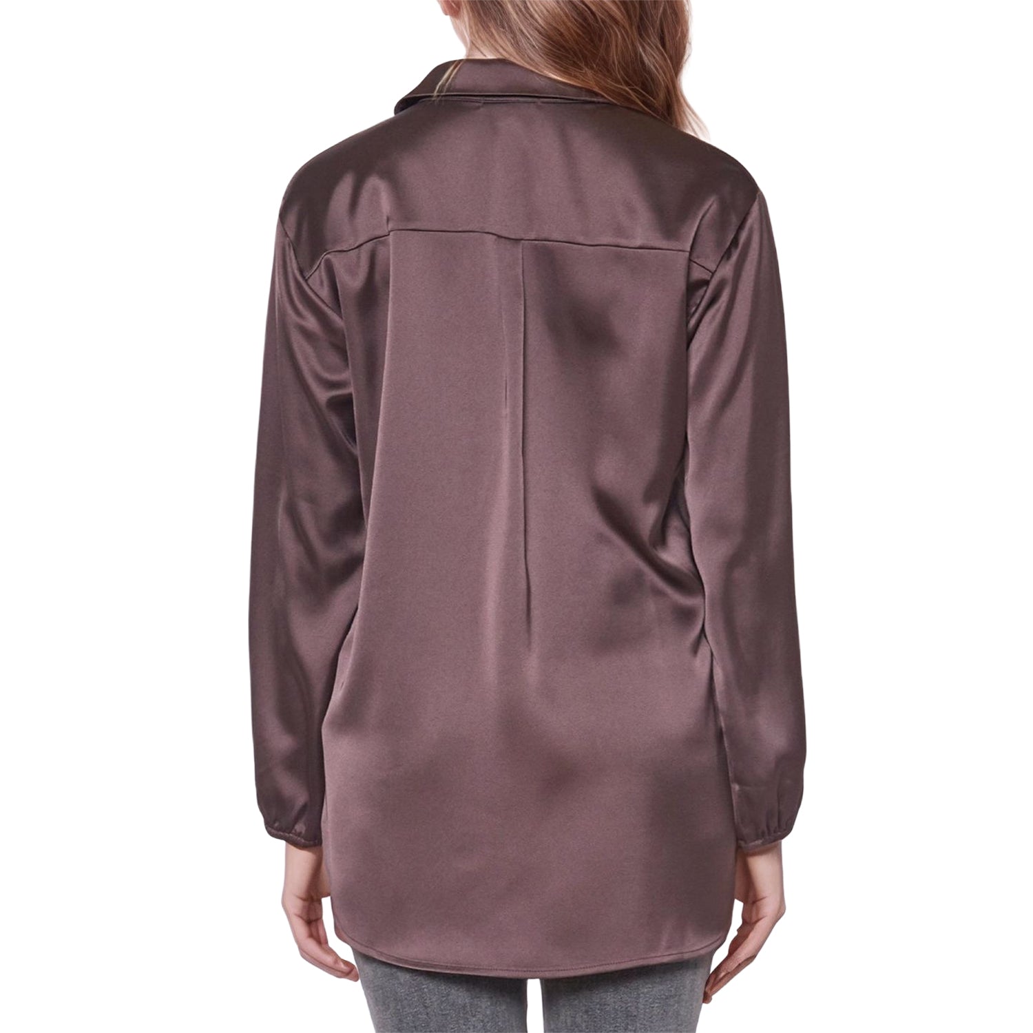 Pleione Women's Long Sleeve Collared Satin Tunic