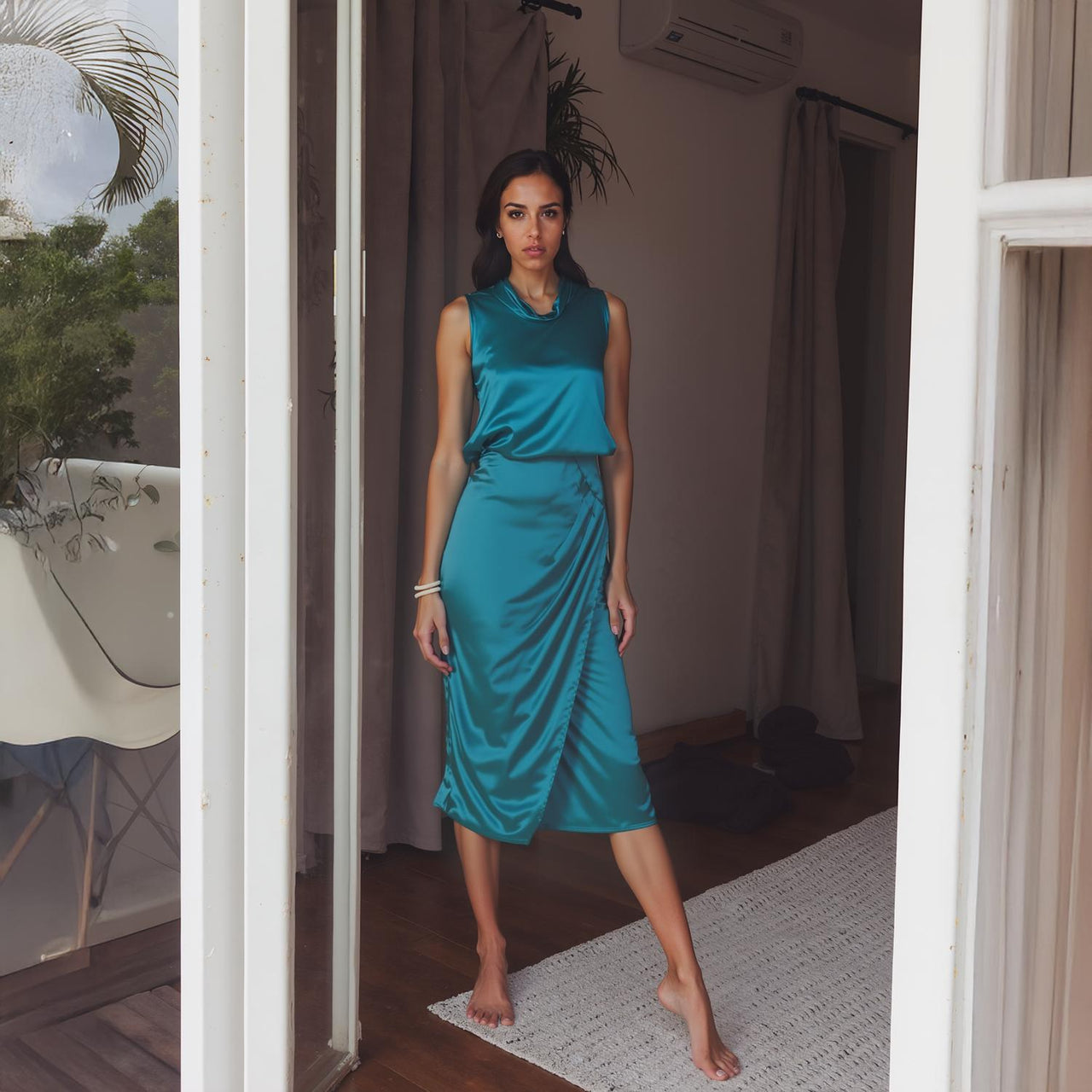 Pleione Women's Wrap Front Midi Skirt With Pleats In Teal