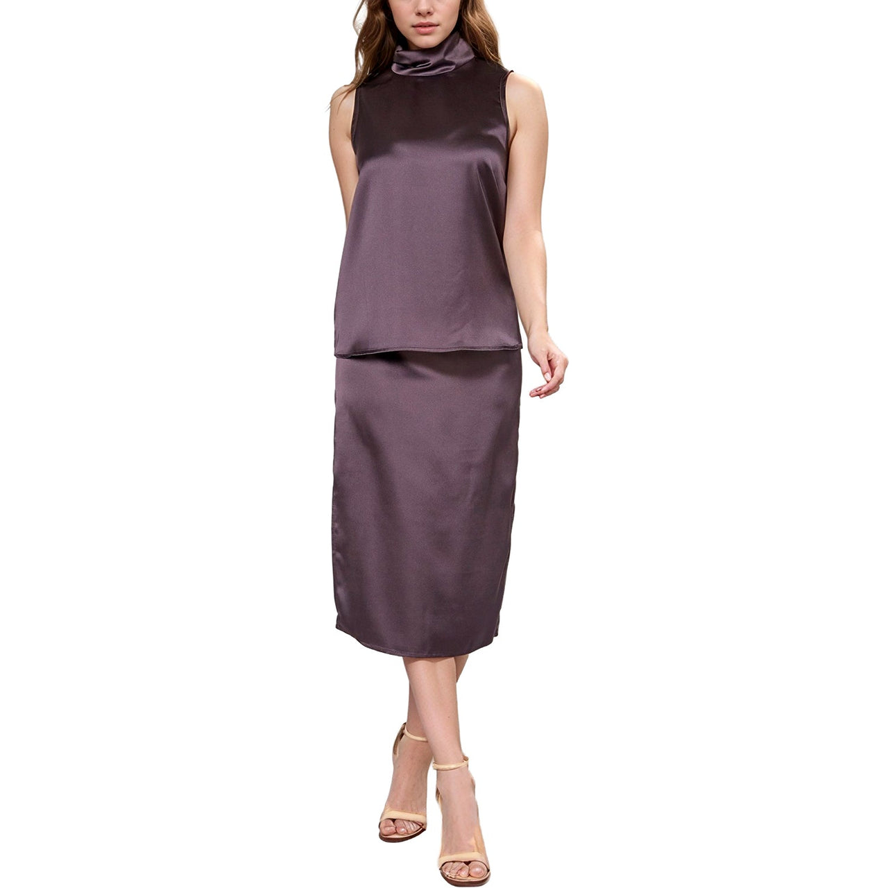 Pleione Women's High Waist Side Slit Midi Skirt In Dark Gray