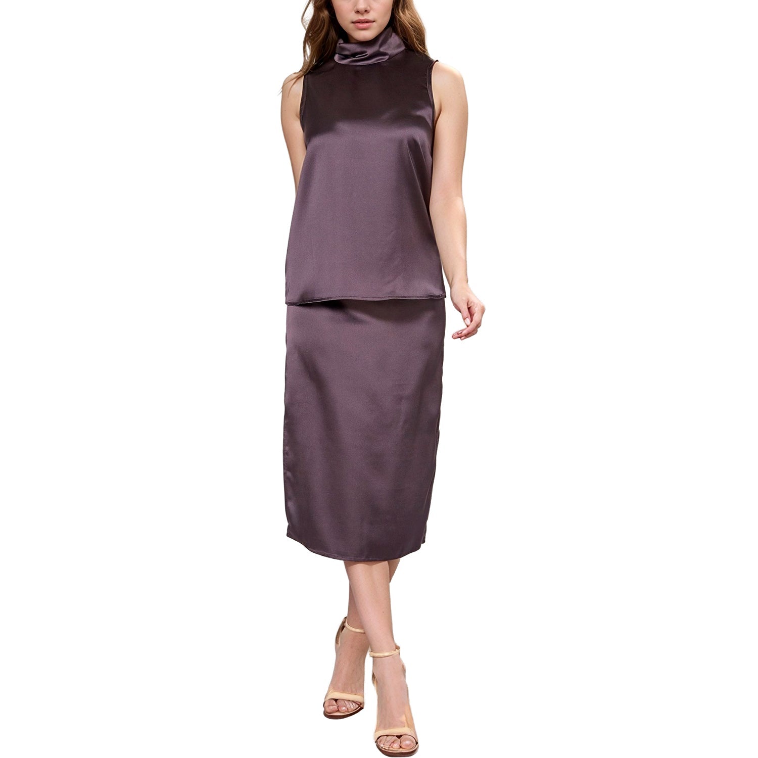 Pleione Women's High Waist Side Slit Midi Skirt In Dark Gray