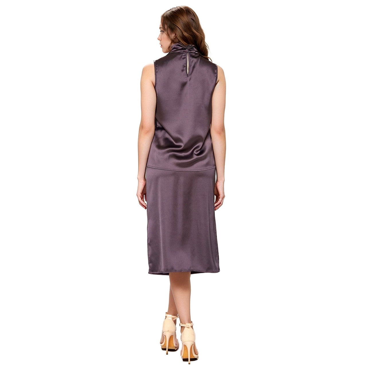 Pleione Women's High Waist Side Slit Midi Skirt In Dark Gray