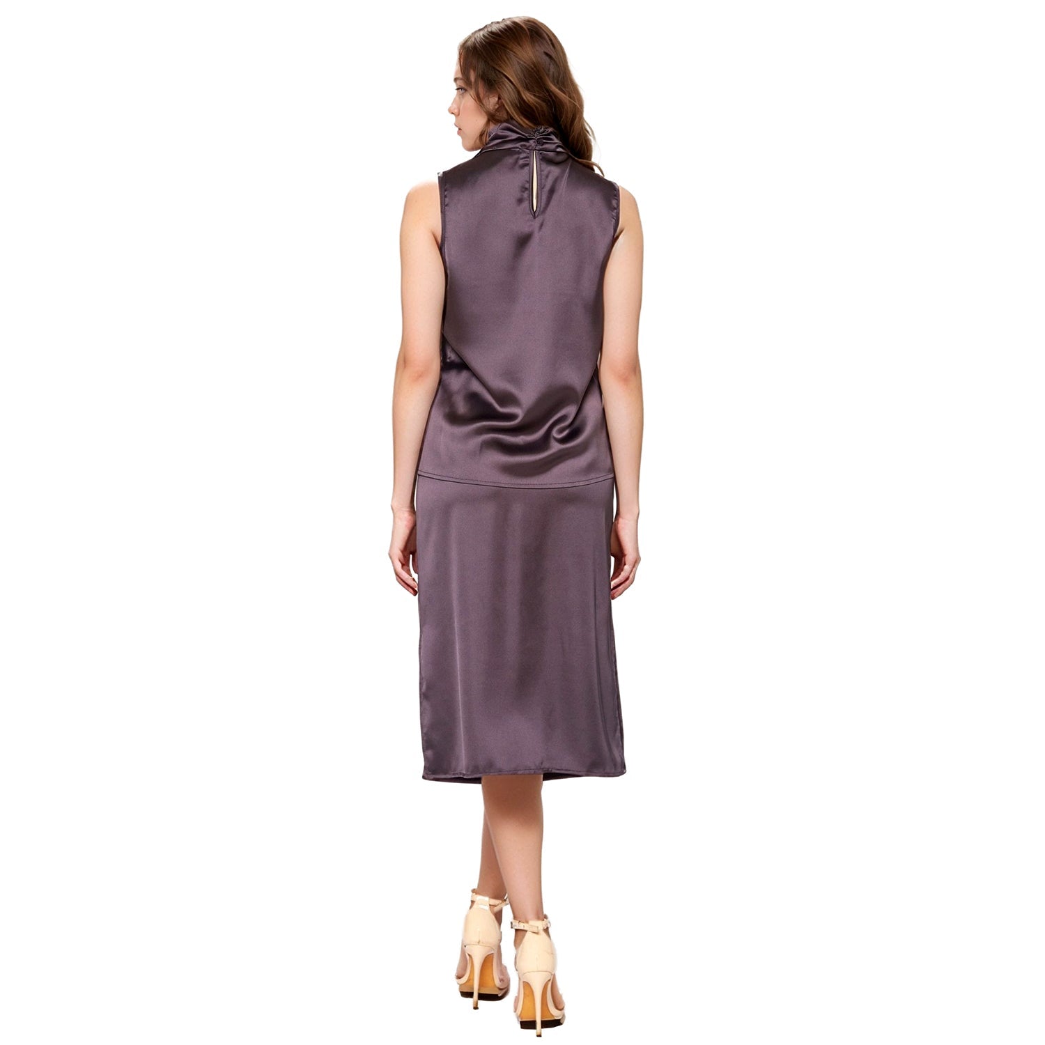 Pleione Women's High Waist Side Slit Midi Skirt In Dark Gray