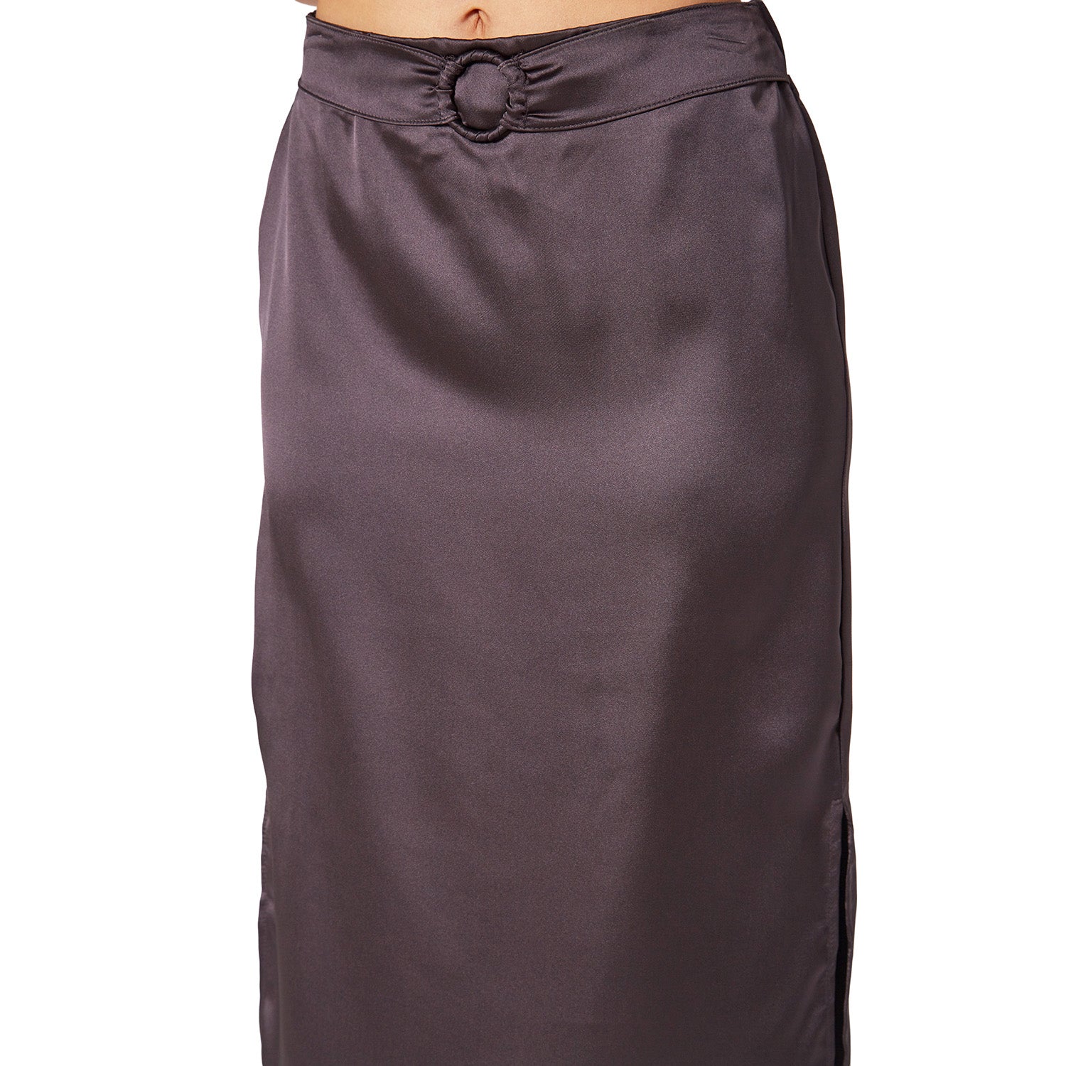 Pleione Women's High Waist Side Slit Midi Skirt In Dark Gray