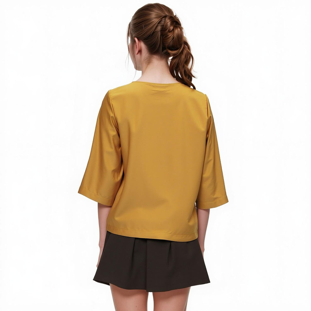Pleione Women Round Neck Top In Mustard