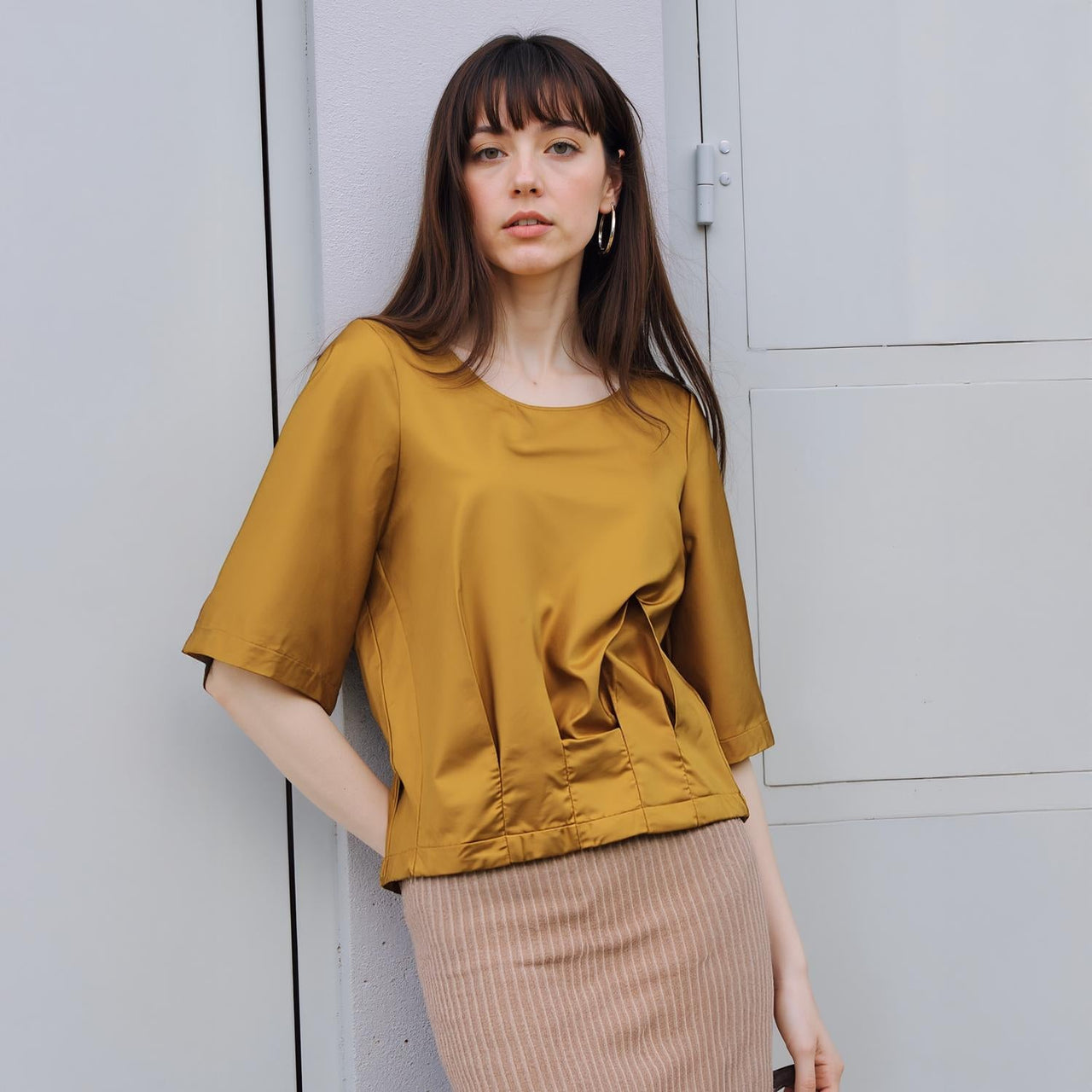 Pleione Women Round Neck Top In Mustard