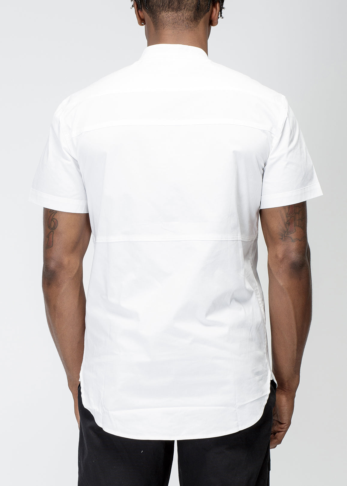Konus Men's Band Collar Panel Shirt in White