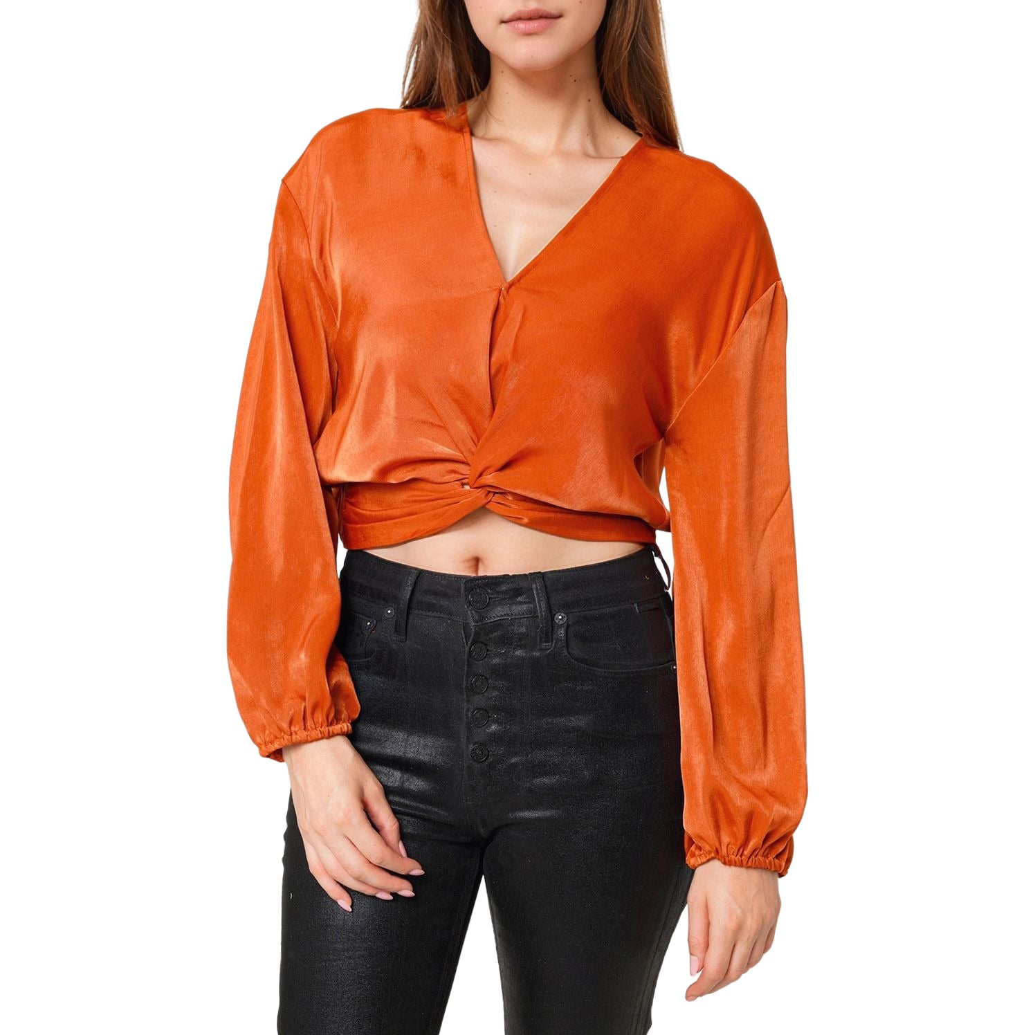 Women's Twist Front Cropped Washed Satin Top