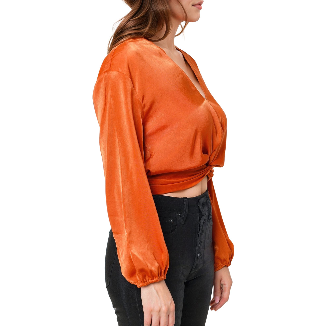 Women's Twist Front Cropped Washed Satin Top