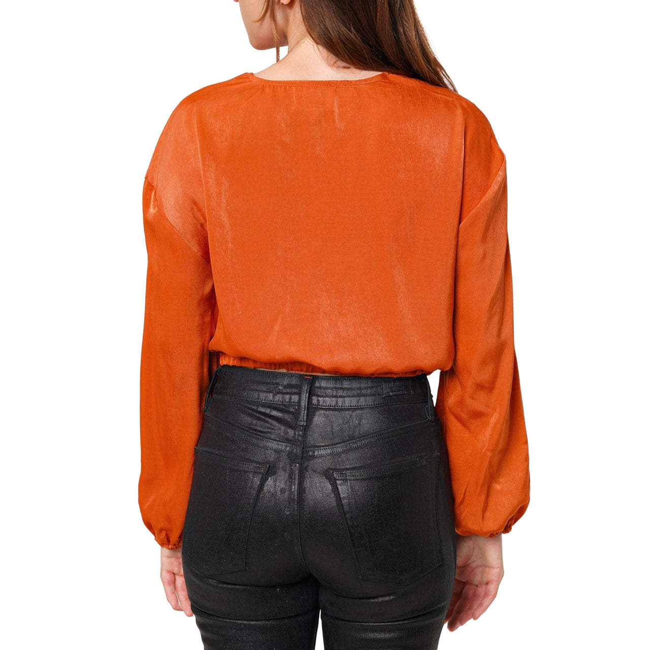 Women's Twist Front Cropped Washed Satin Top