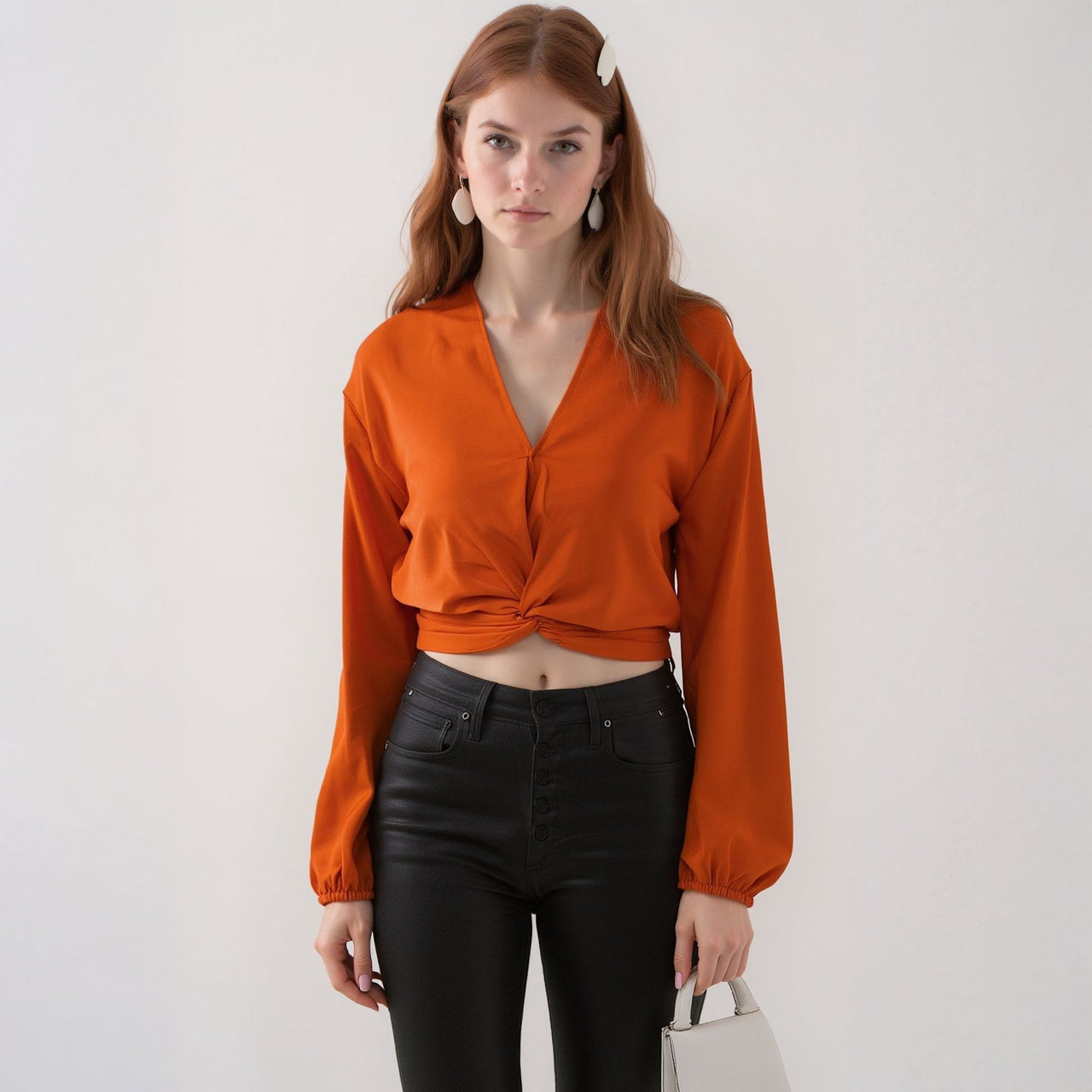 Women's Twist Front Cropped Washed Satin Top