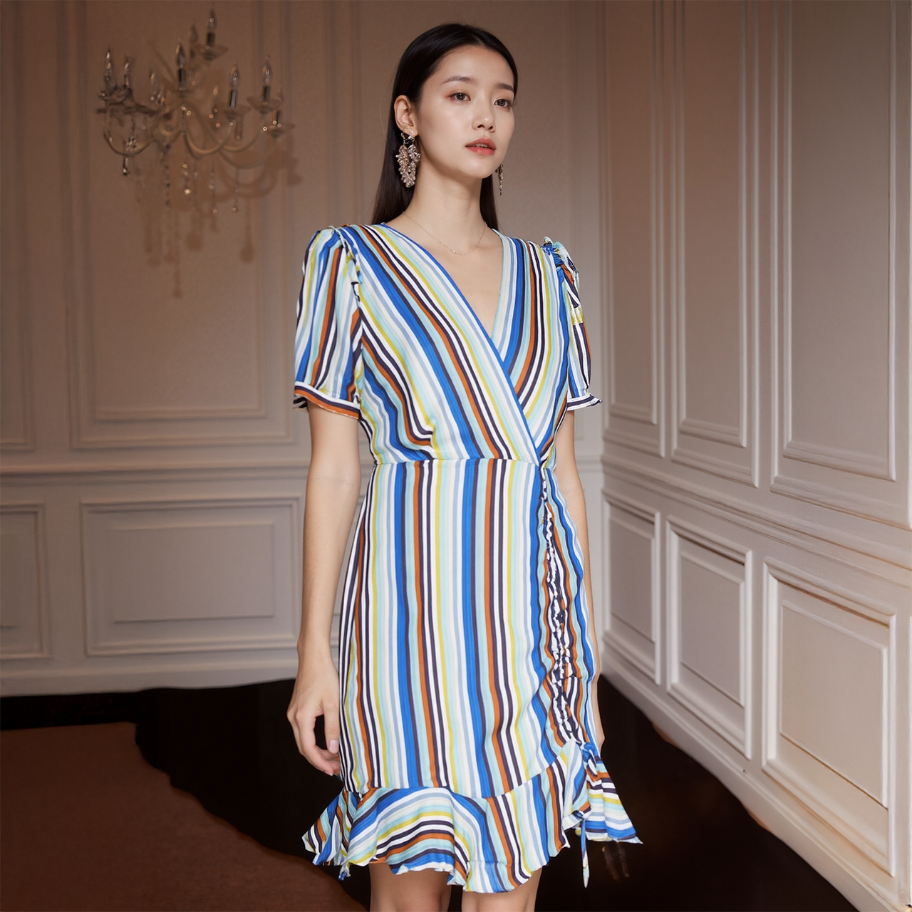 Women's Multi-color Ruched Dress in Beach