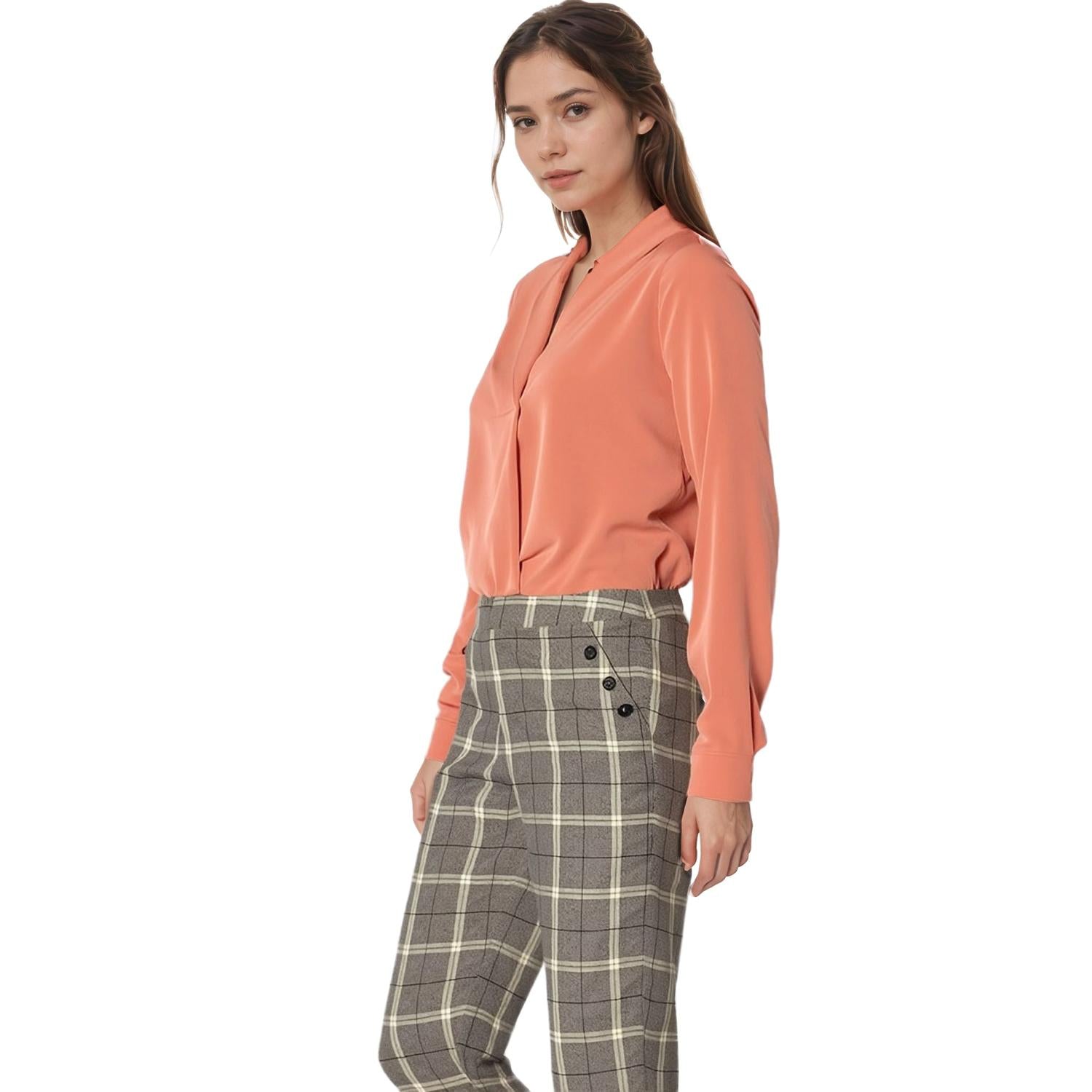 Pleione Women's Shawl Collared Shirt in Clay
