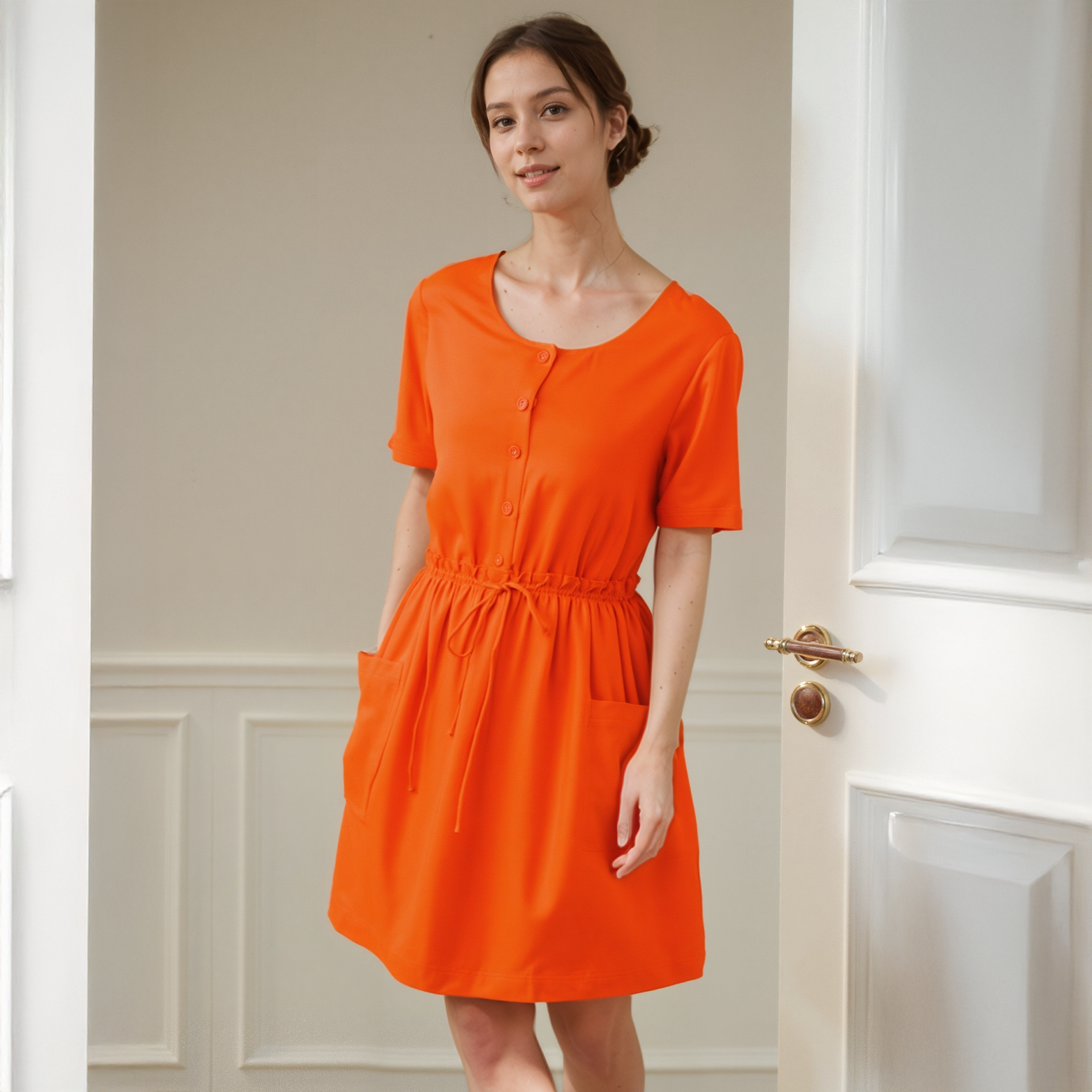 Women's Short Sleeve Utility Dress in Poppy