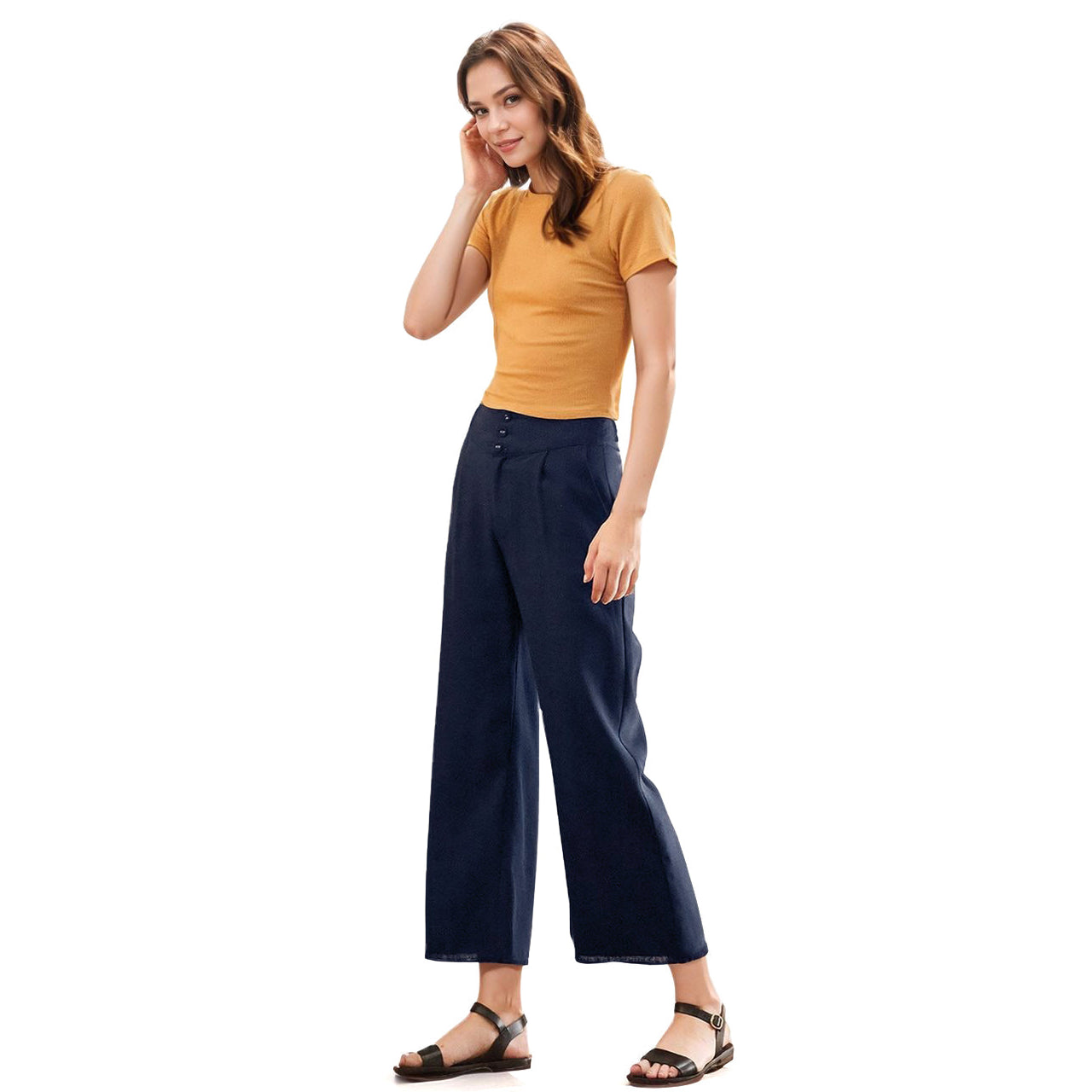 Women's Fringe Hem Cropped Pants in Navy