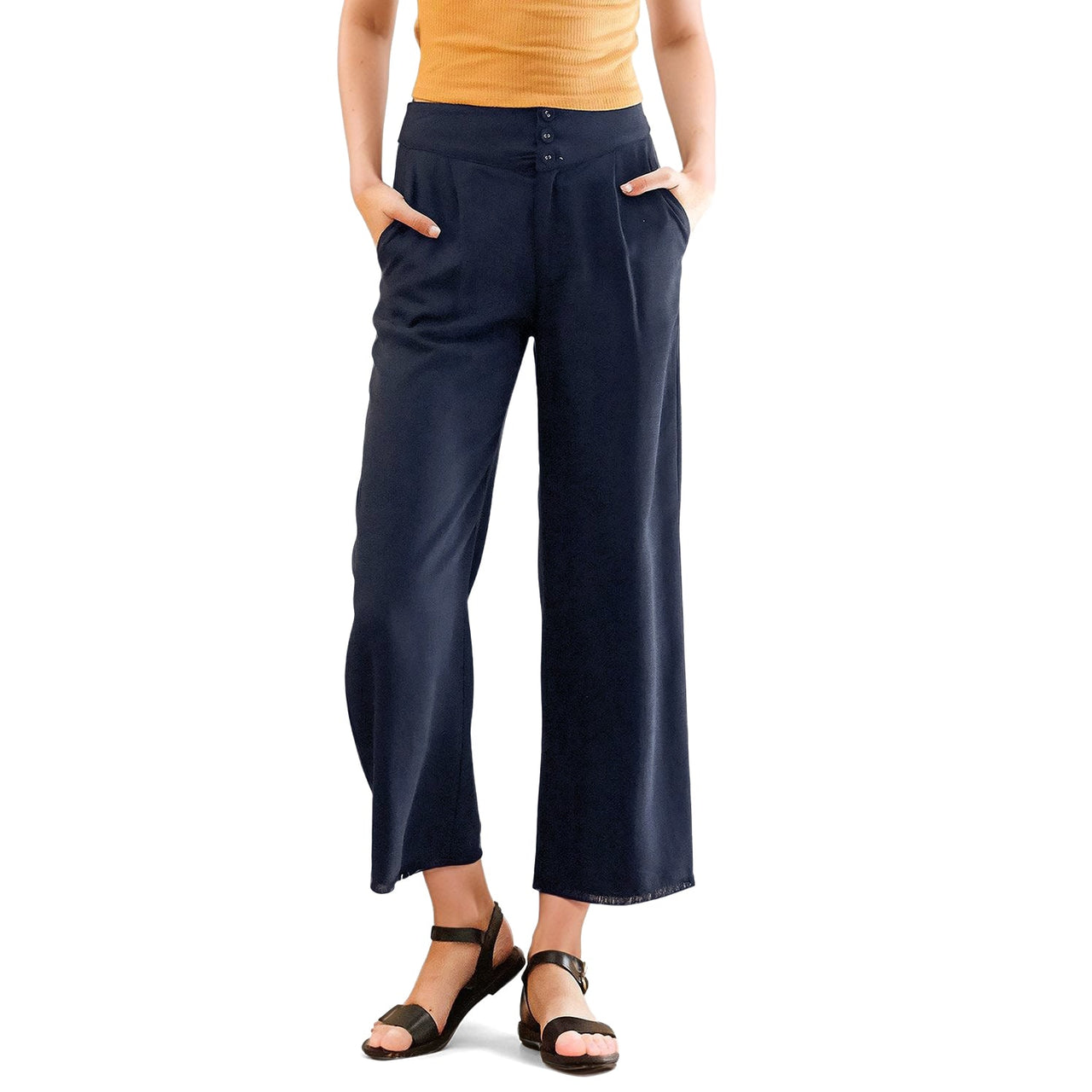 Women's Fringe Hem Cropped Pants in Navy