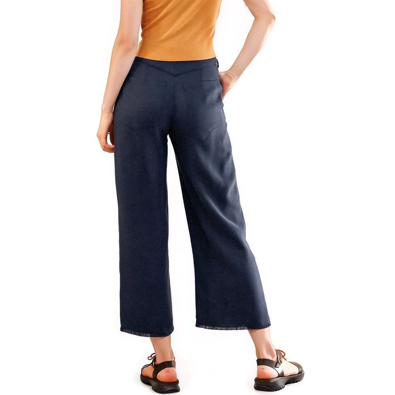Women's Fringe Hem Cropped Pants in Navy