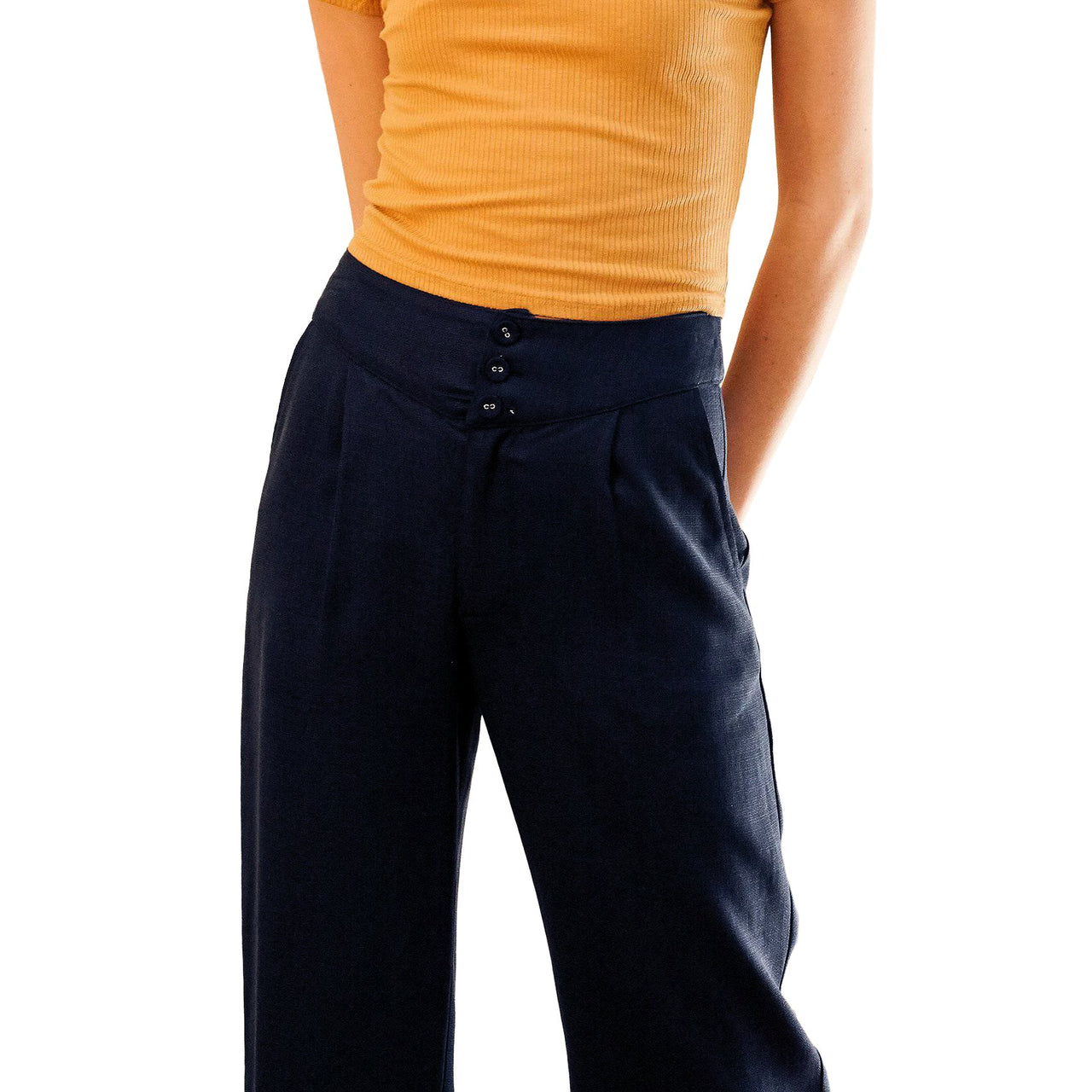 Women's Fringe Hem Cropped Pants in Navy