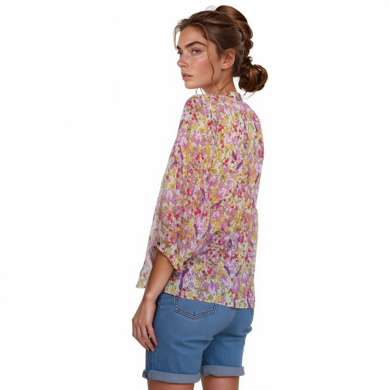 Pleione Women's Tie Neck Floral Blouse