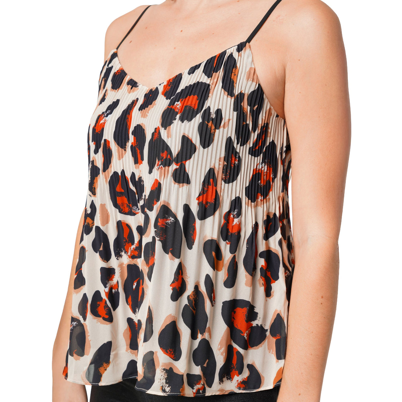 Women's Pleated Cami in Leopard Sketch