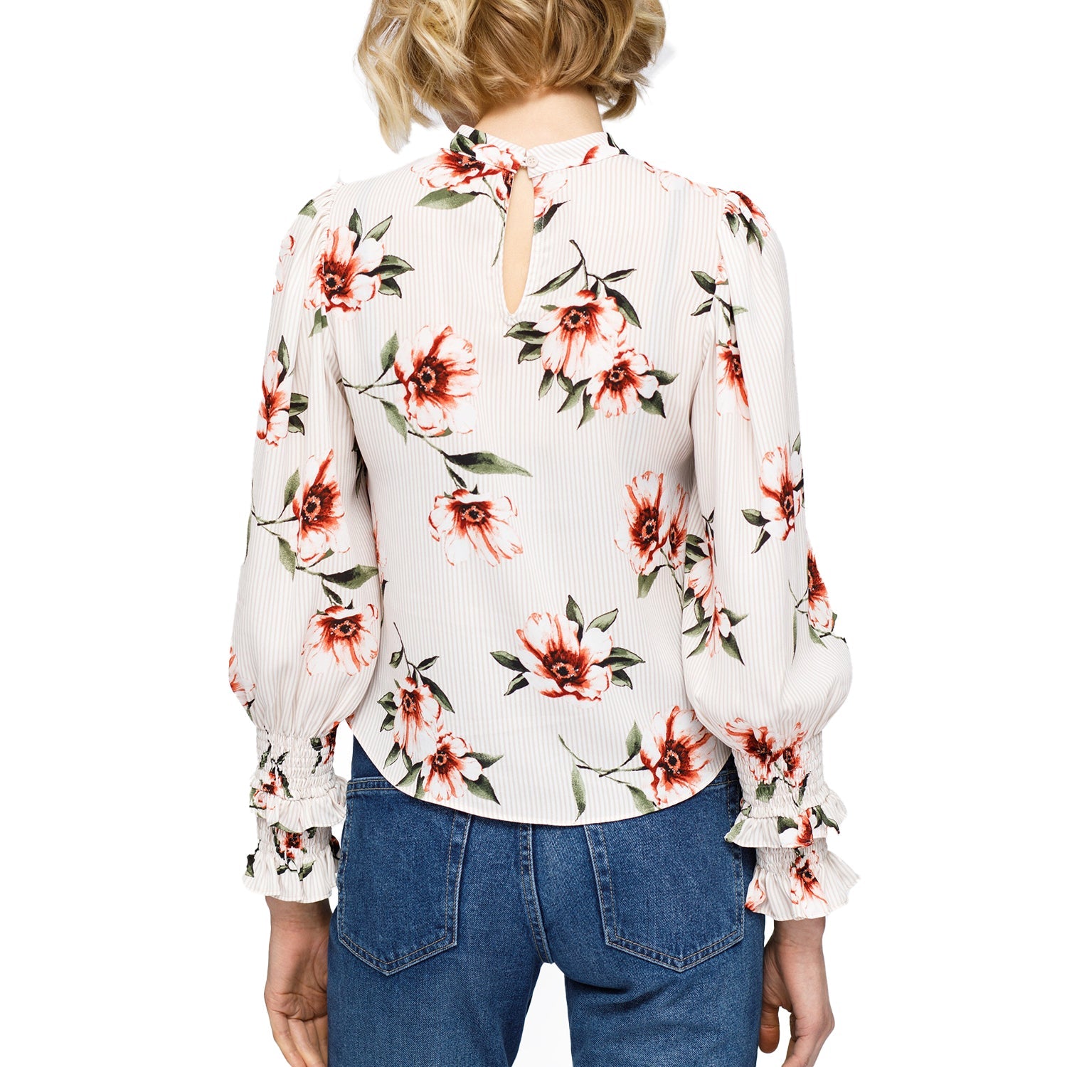 Women's Rust Flower Mock Neck Smocked Sleeve Blouse In Taupe