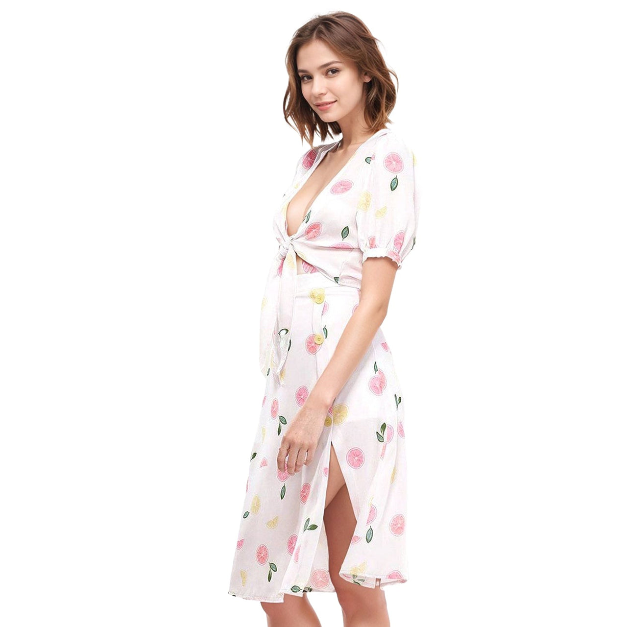 Women's Fruit Punch Tie Hem Open Front Blouse in Fruit Punch