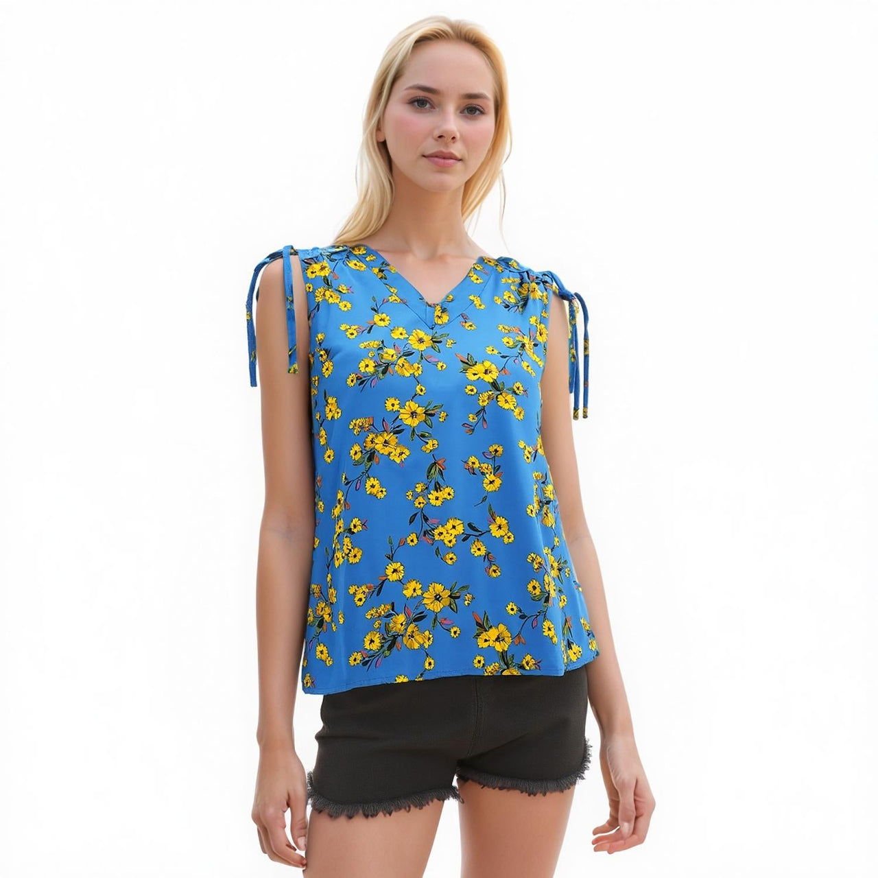 Pleione Women's Tie Shoulder V-Neck Top