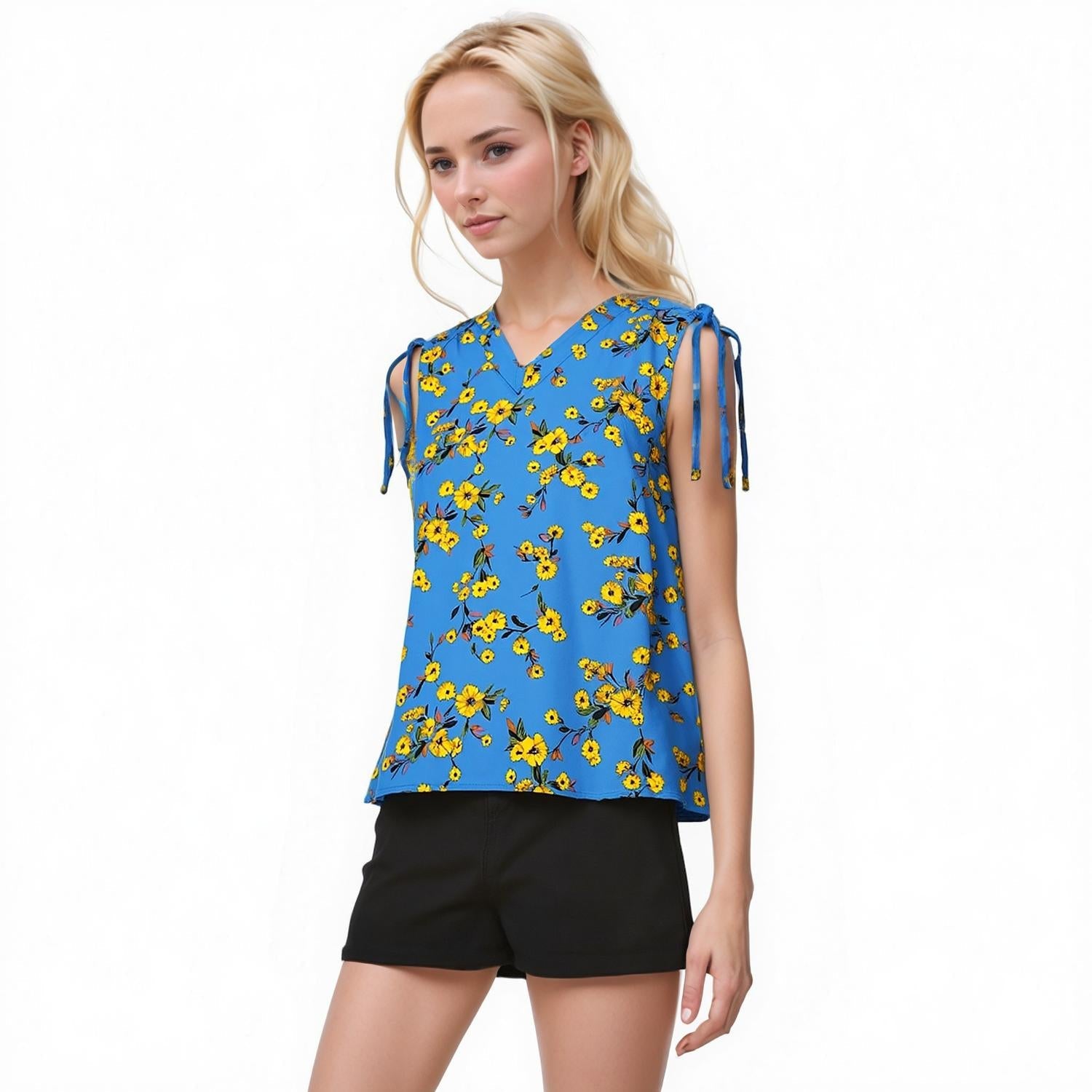 Pleione Women's Tie Shoulder V-Neck Top