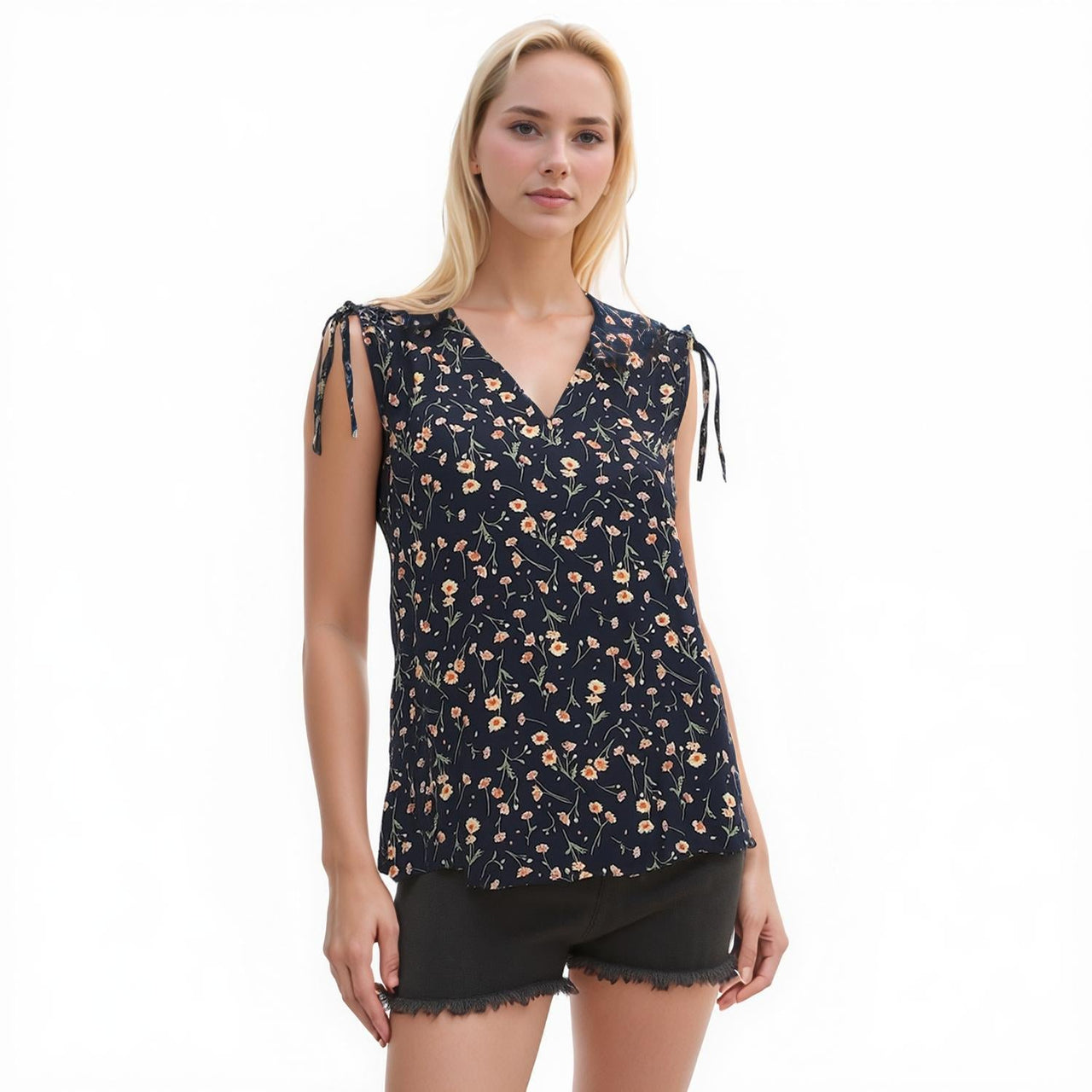 Pleione Women's Tie Shoulder V-Neck Top