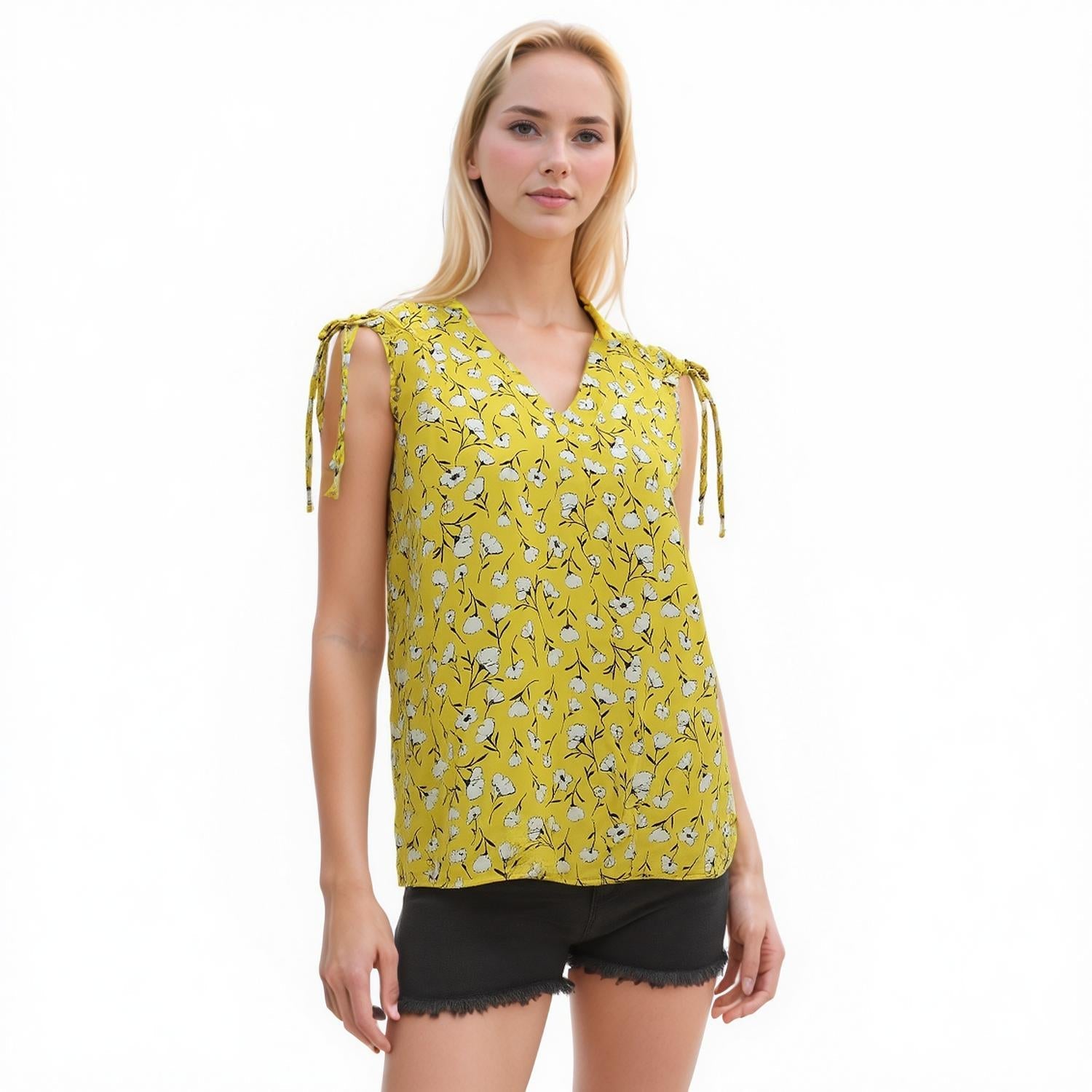Pleione Women's Tie Shoulder V-Neck Top