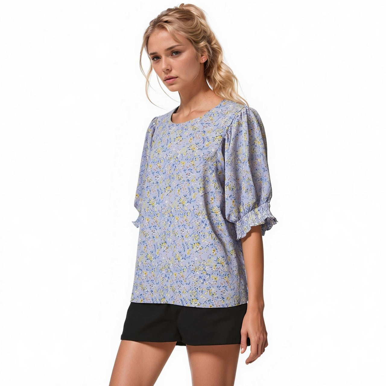 Pleione Ruched Round Neck Blouse