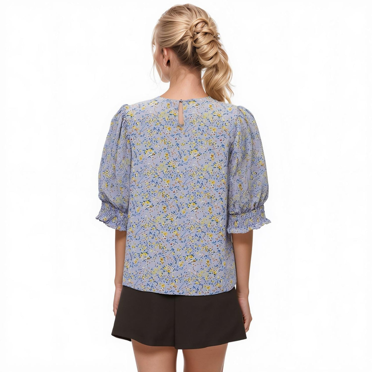 Pleione Ruched Round Neck Blouse