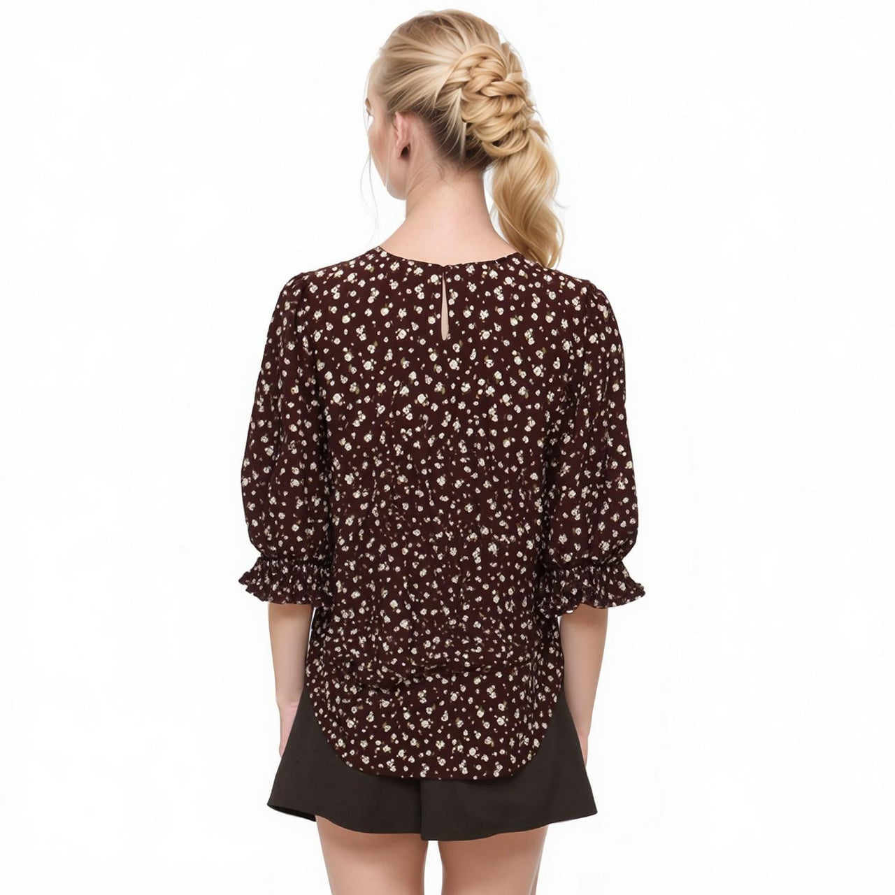 Pleione Ruched Round Neck Blouse