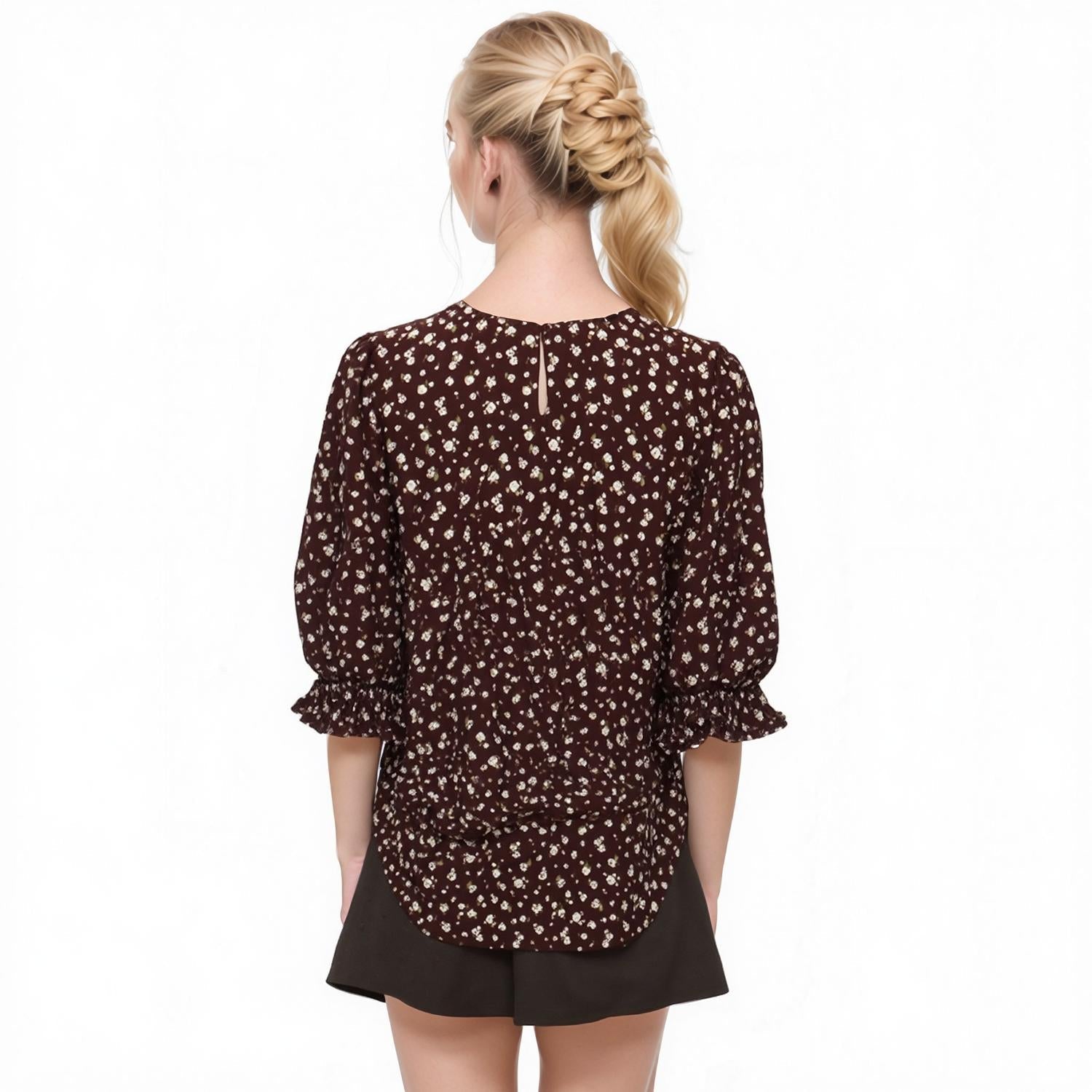 Pleione Ruched Round Neck Blouse