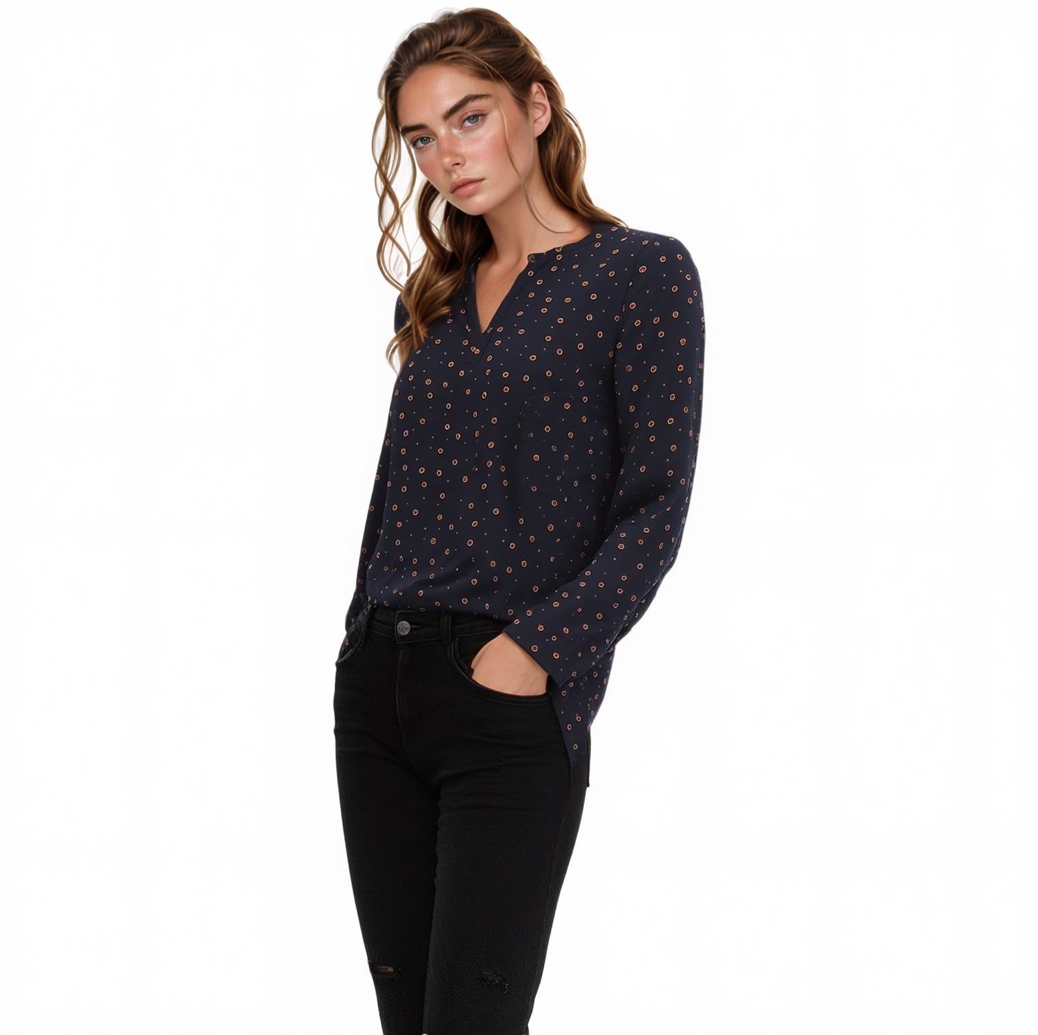 Pleione Women's Hi-Low Pleated Back Tunic In Black Dot